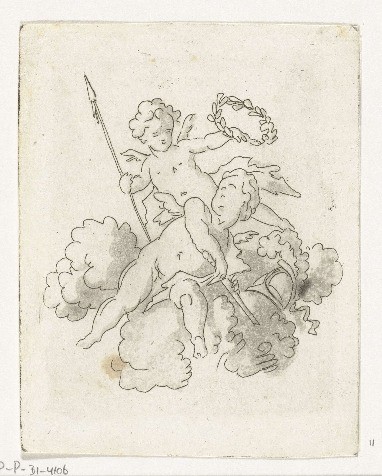 Twee putti by Anthonie van den Bos