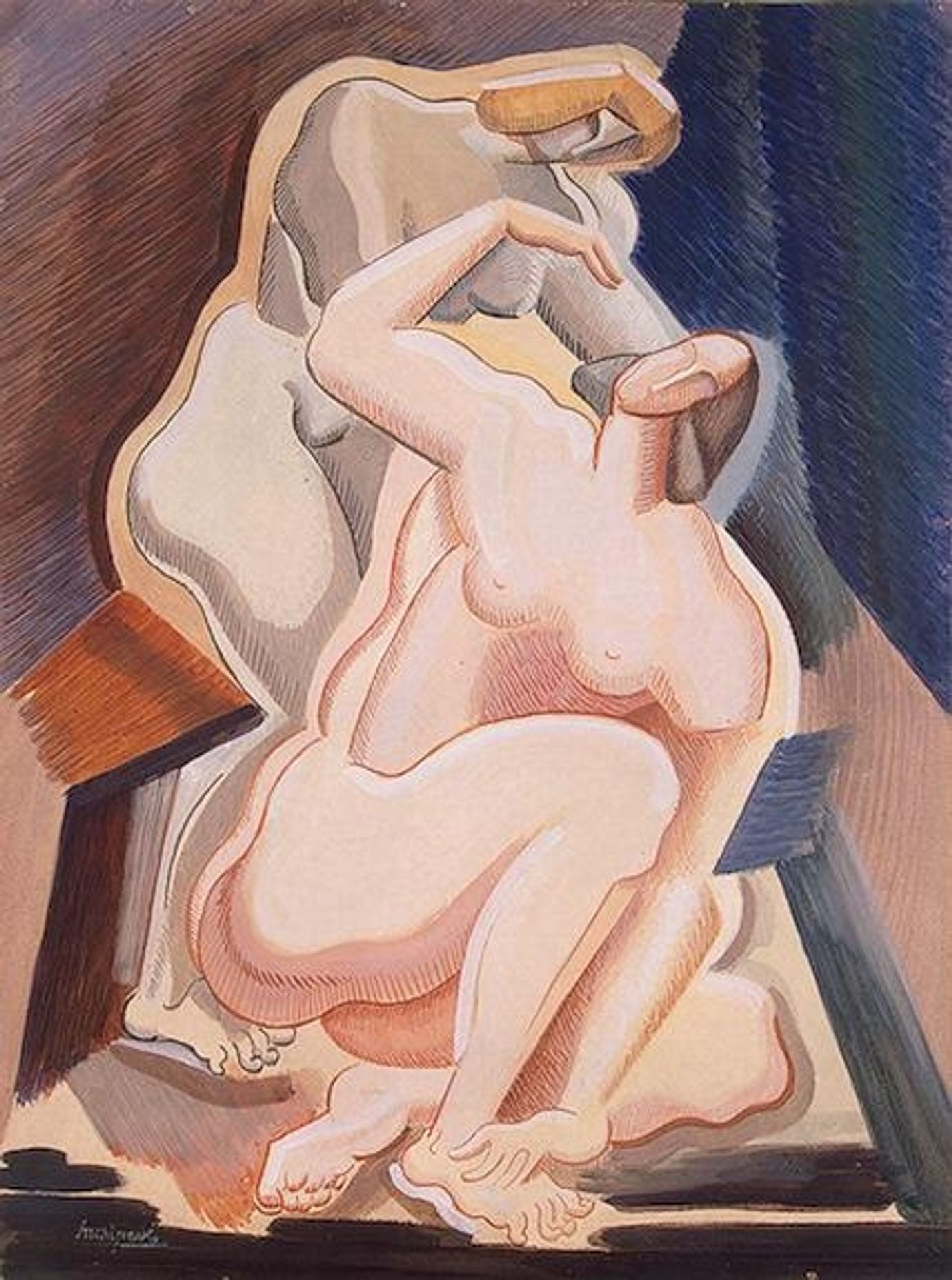 Two Nude Female Figures (Seated and Bending) by Olexandr Archipenko