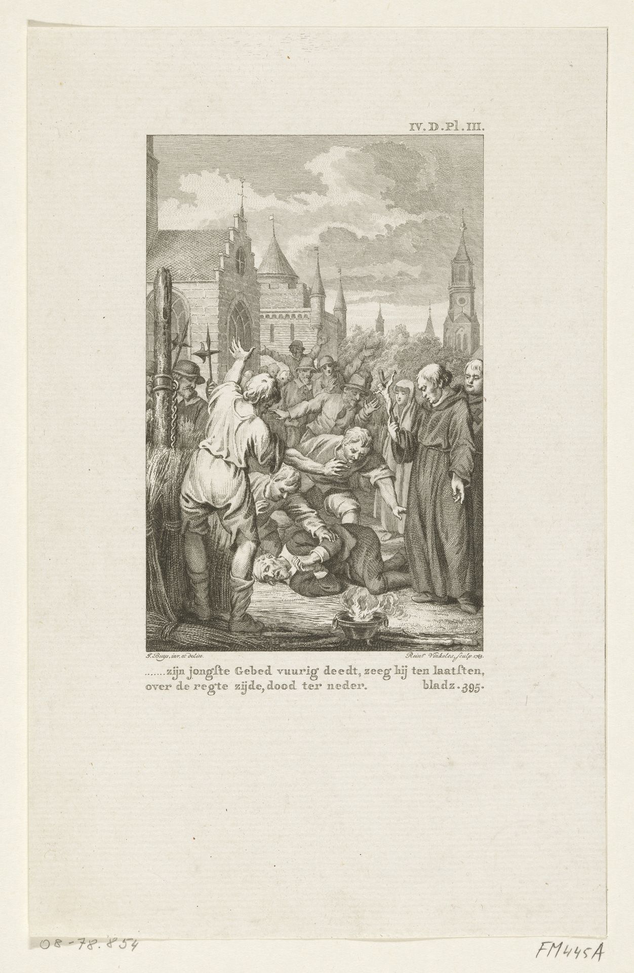 Angelus Merula sterft voor de brandstapel, 1557 by Reinier Vinkeles