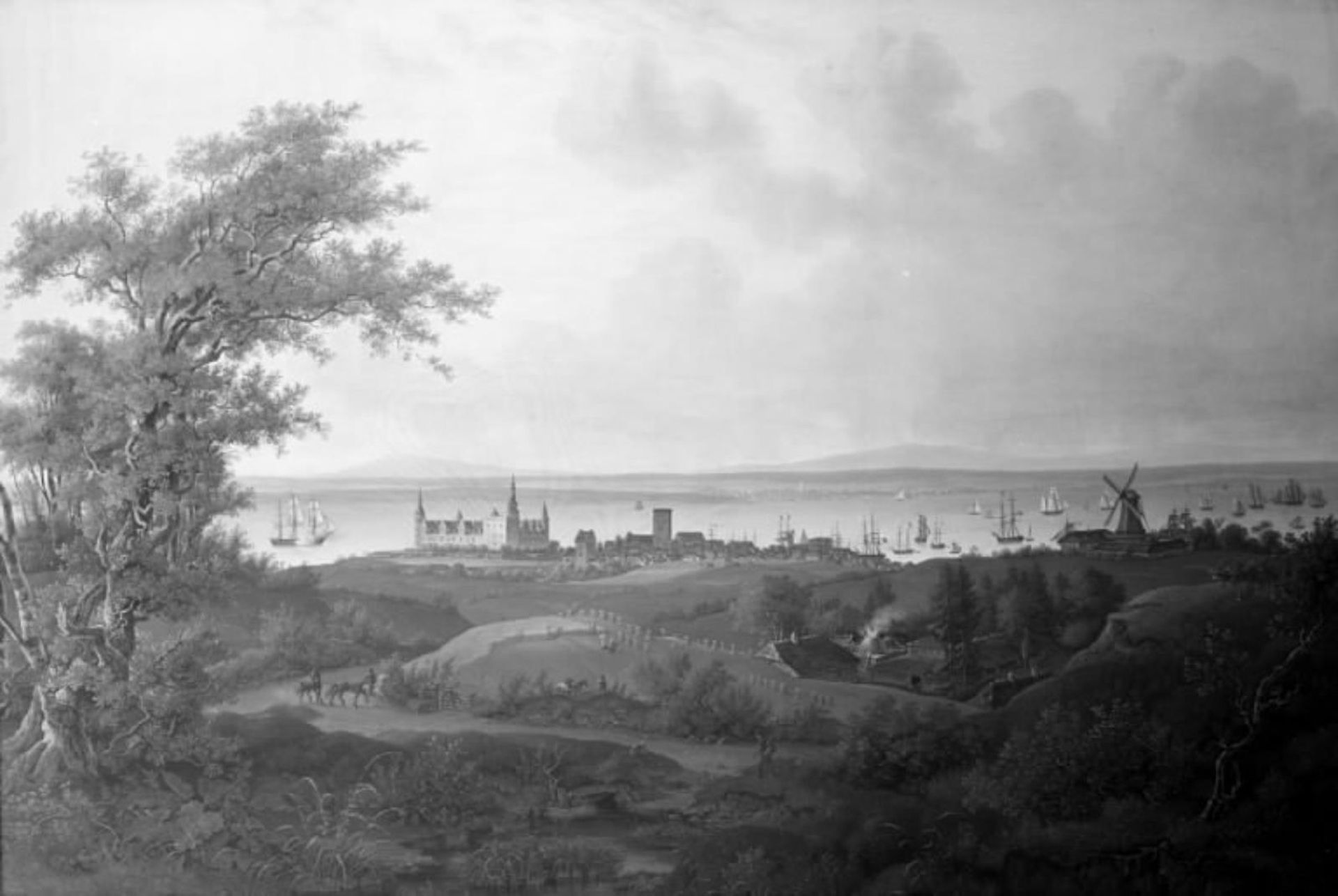 Udsigt over Kronborg, Helsingør og Sundet by J.P. Møller