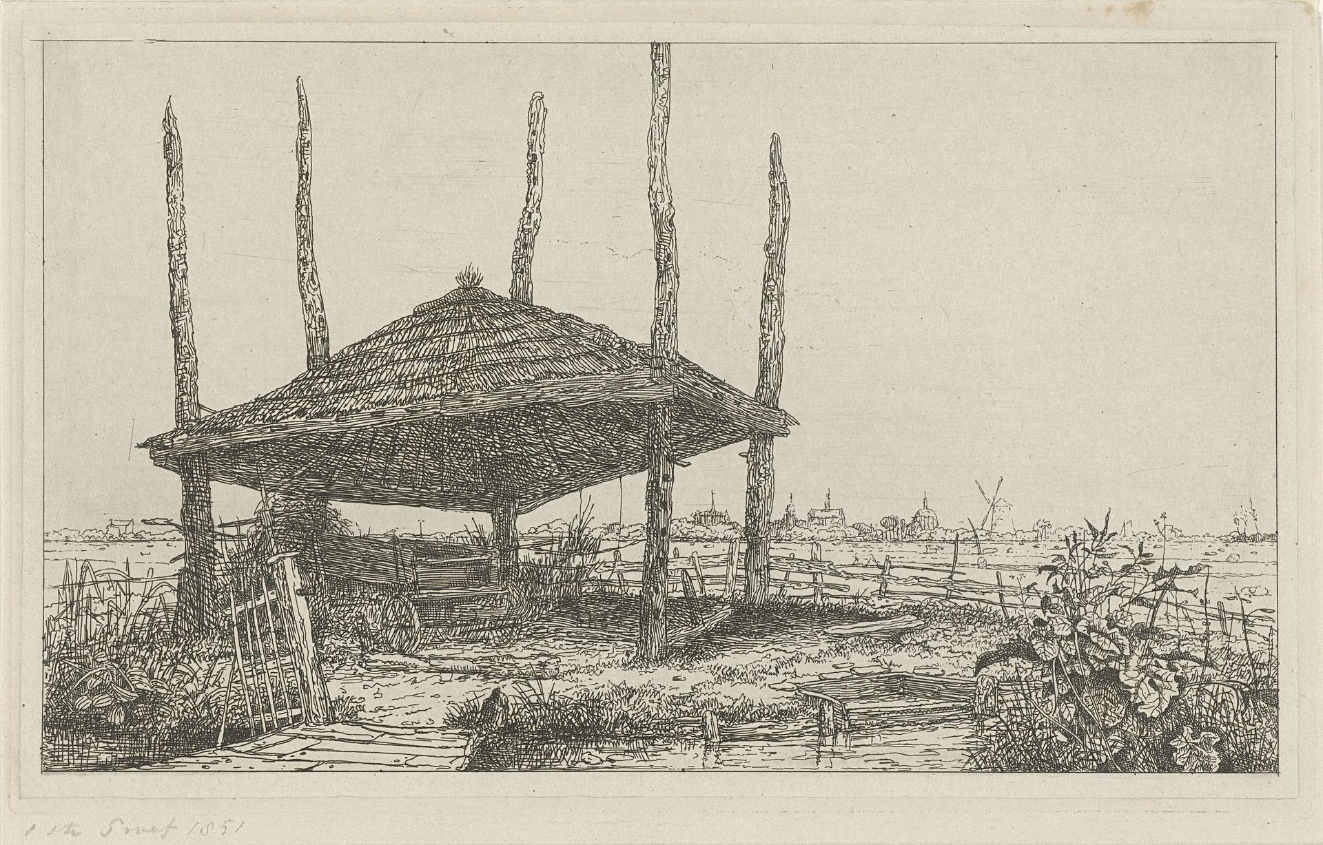 Landschap met een lege hooiberg by Jacobus Ludovicus Cornet