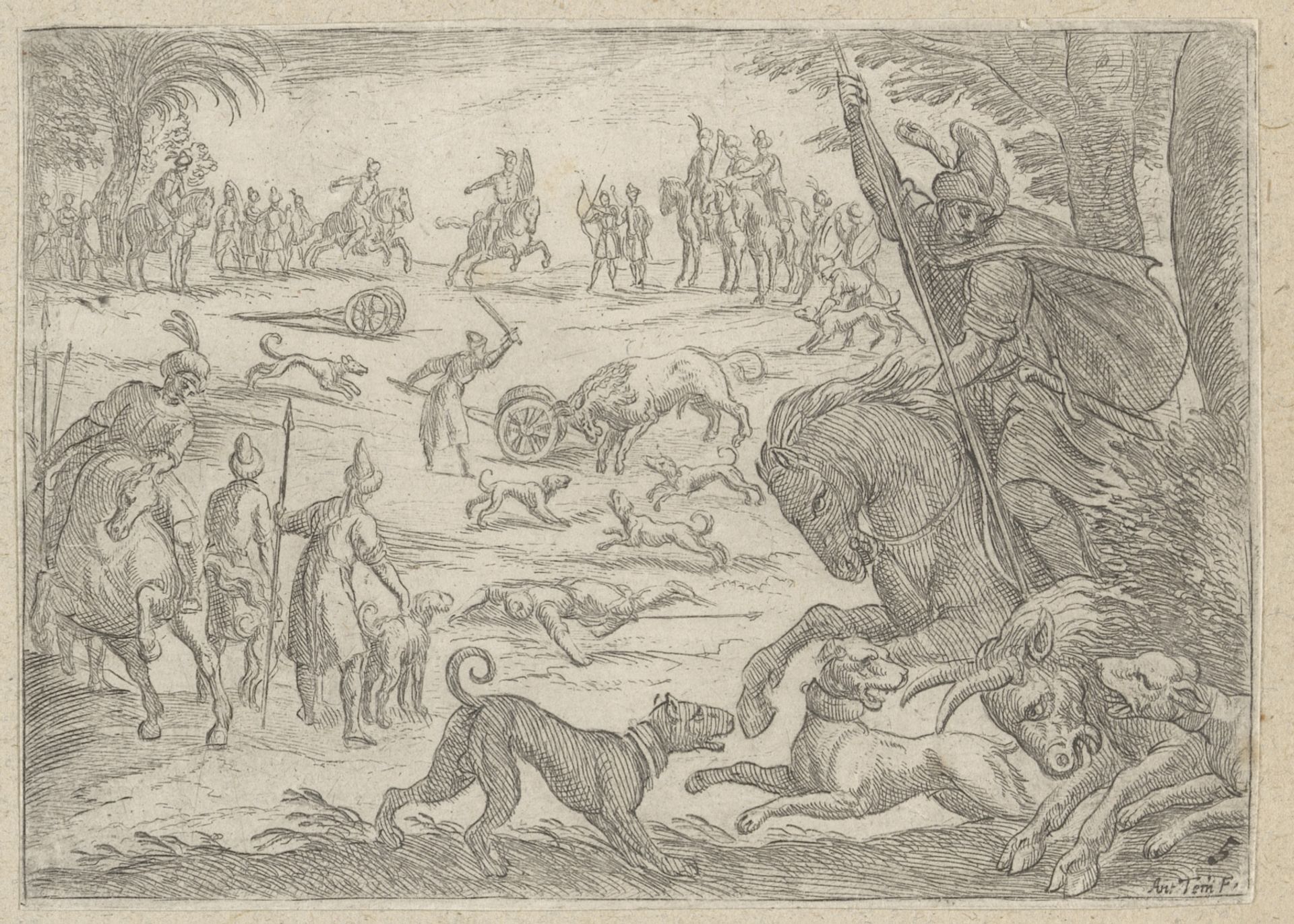Jacht op wilde stieren by Antonio Tempesta
