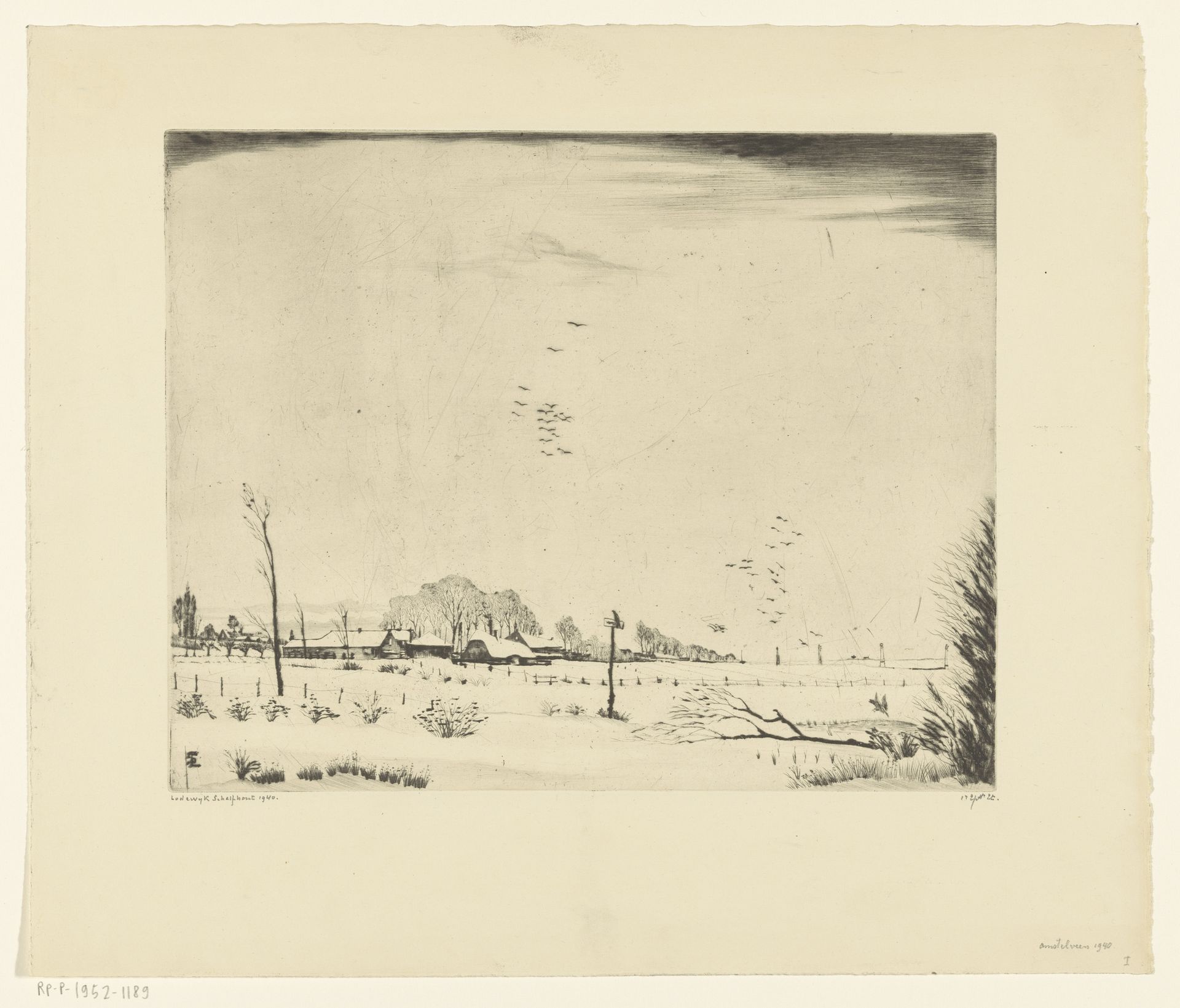 Boerderijen in een besneeuwd landschap bij Amstelveen by Lodewijk Schelfhout