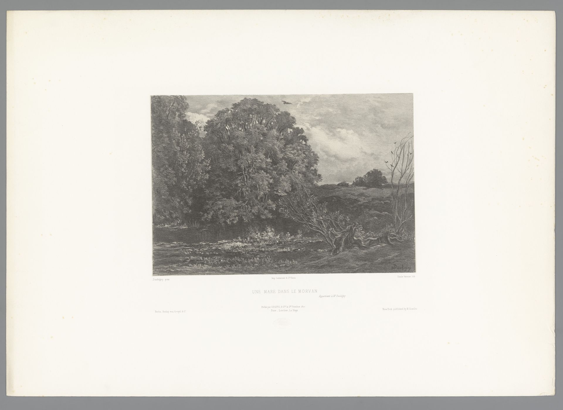 Waterplas met bomen in de Morvan by Emile Louis Vernier