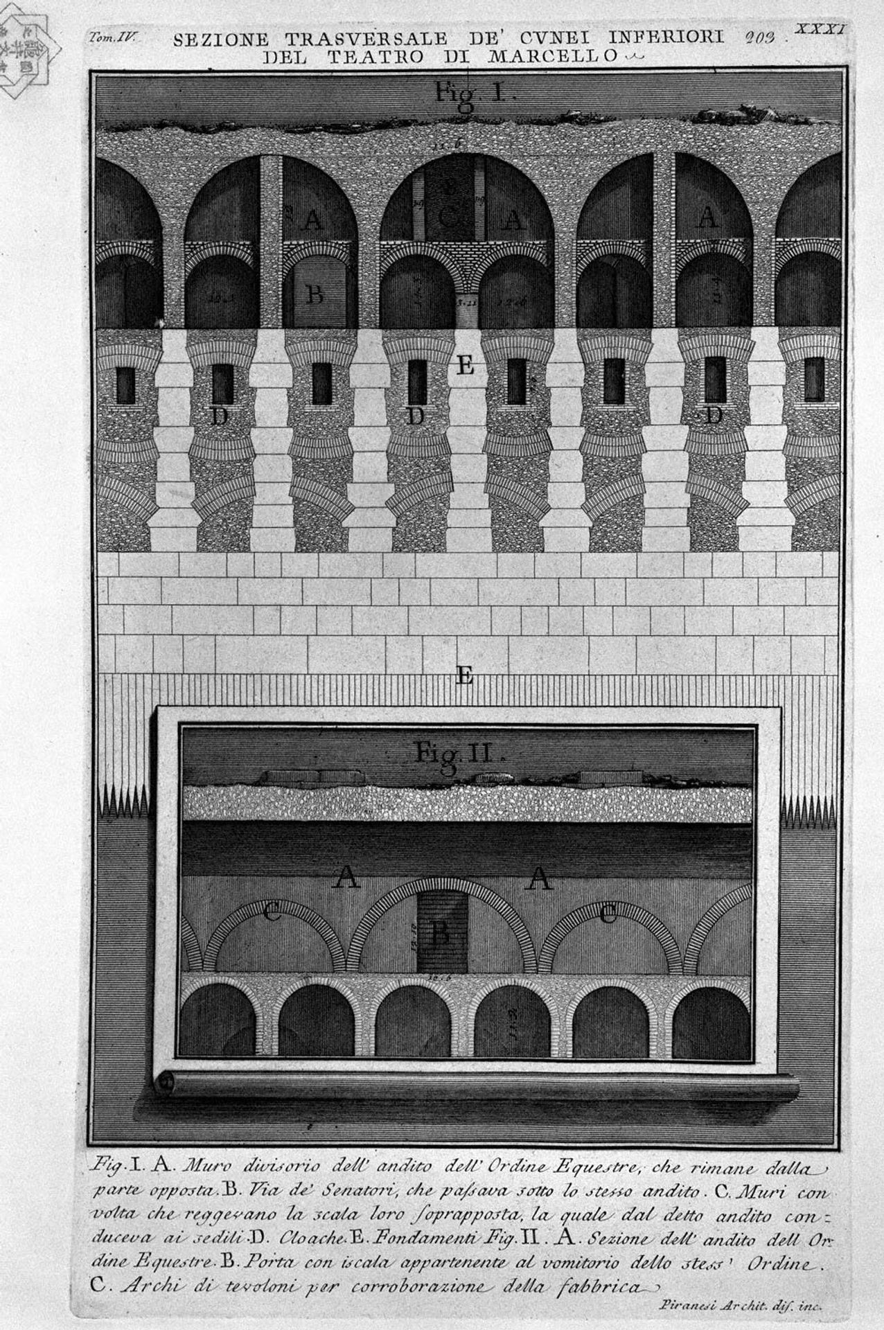 The Roman antiquities, t. 4, Plate XXXI. Section one of the wedges of the Theatre of Marcellus. by Giovanni Battista Piranesi