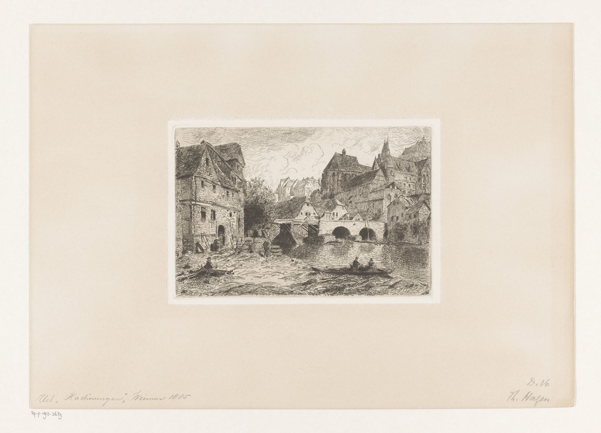 Stadsgezicht met rivier by Theodor Hagen