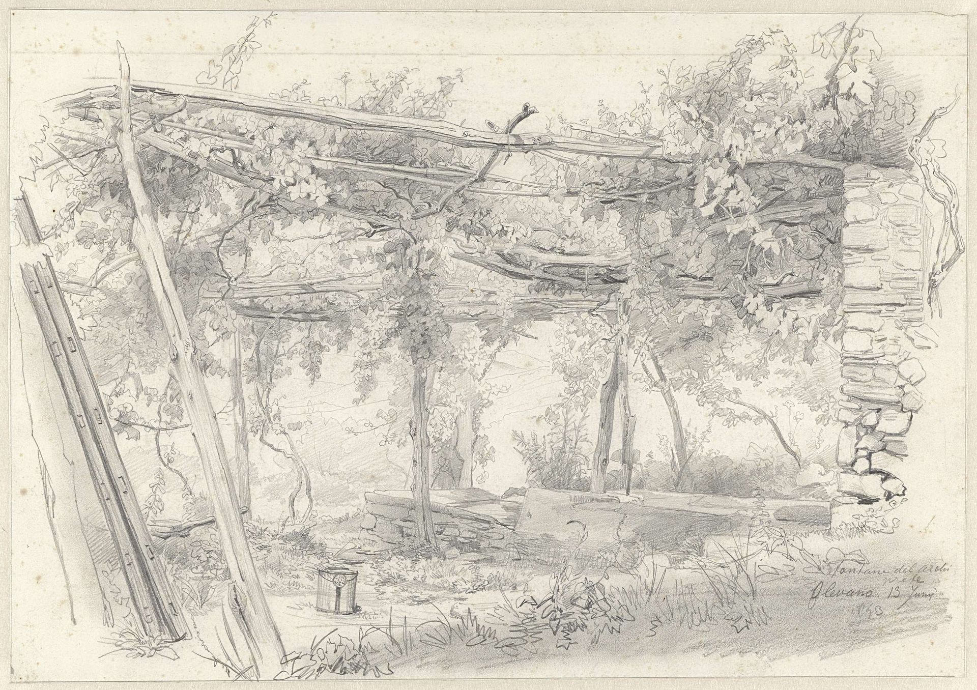 A vineyard in Olevano by Pierre Louis Dubourcq