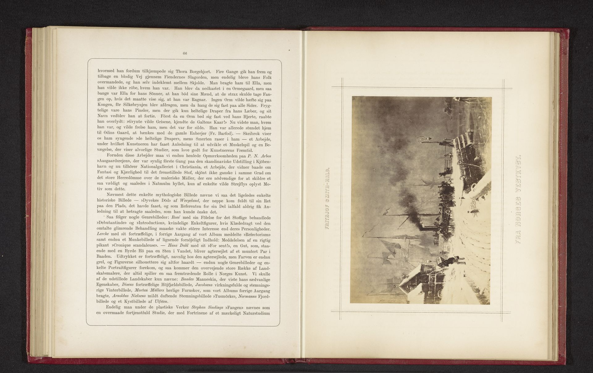 Fotoreproductie van een schilderij van een gezicht op een haven aan de westkust van Noorwegen door Frithjof Smith-Hald by Johannes Jaeger
