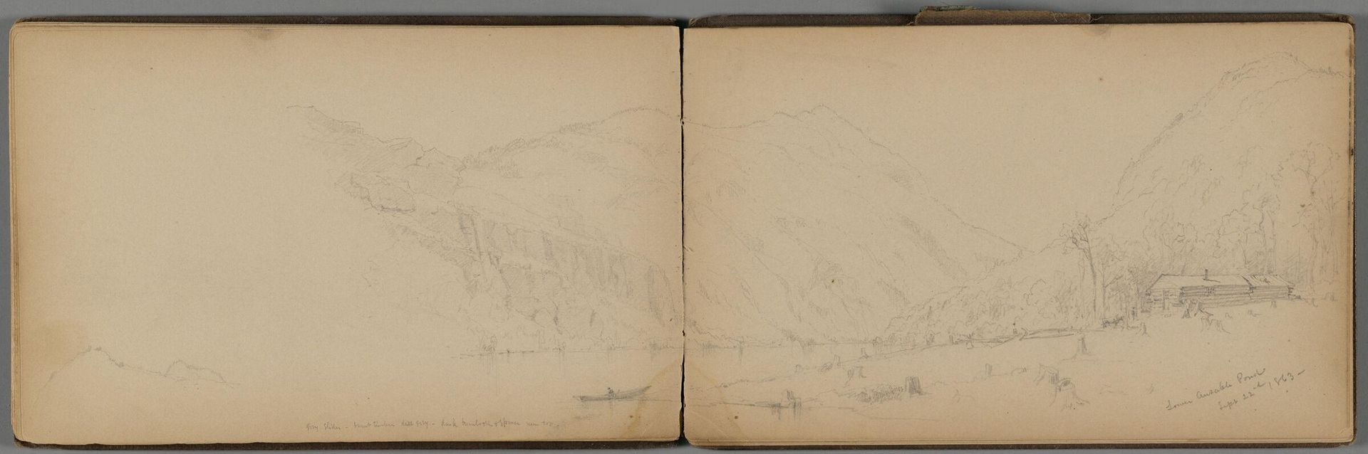 Ausable Pond Landscape with Cabin; verso: Mt. McIntyre from Lake Placid-Sept 27th 1863 by Sanford Robinson Gifford