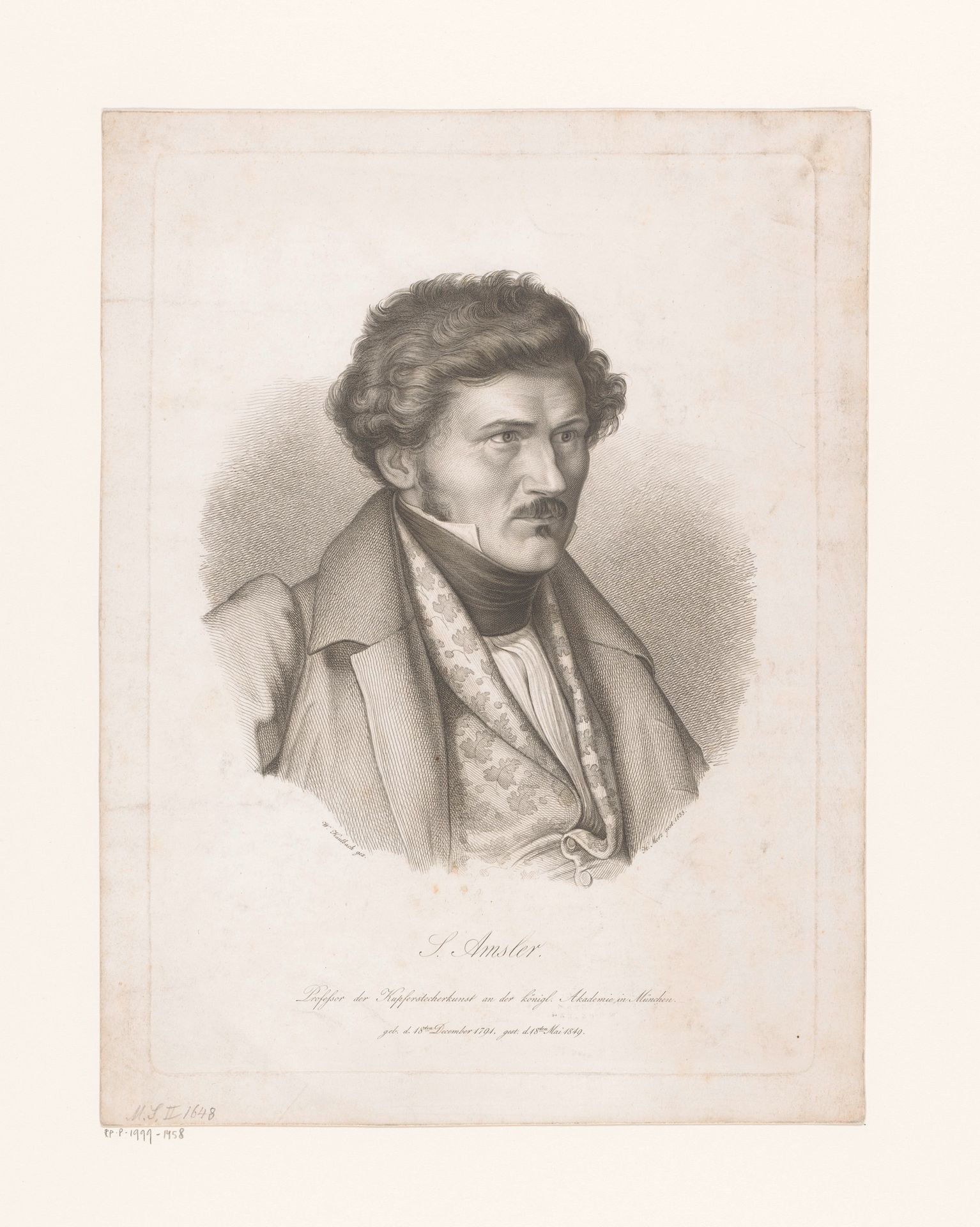 Portret van Samuel Amsler by Heinrich Merz
