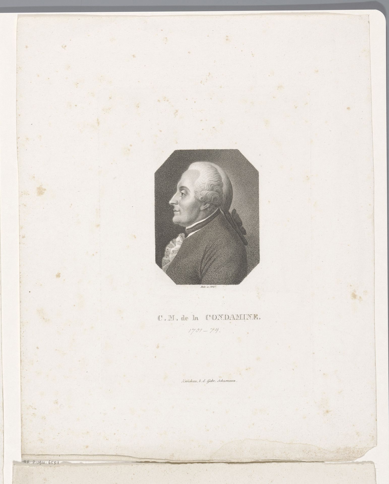 Portret van Charles Marie de La Condamine by Johann Friedrich Bolt