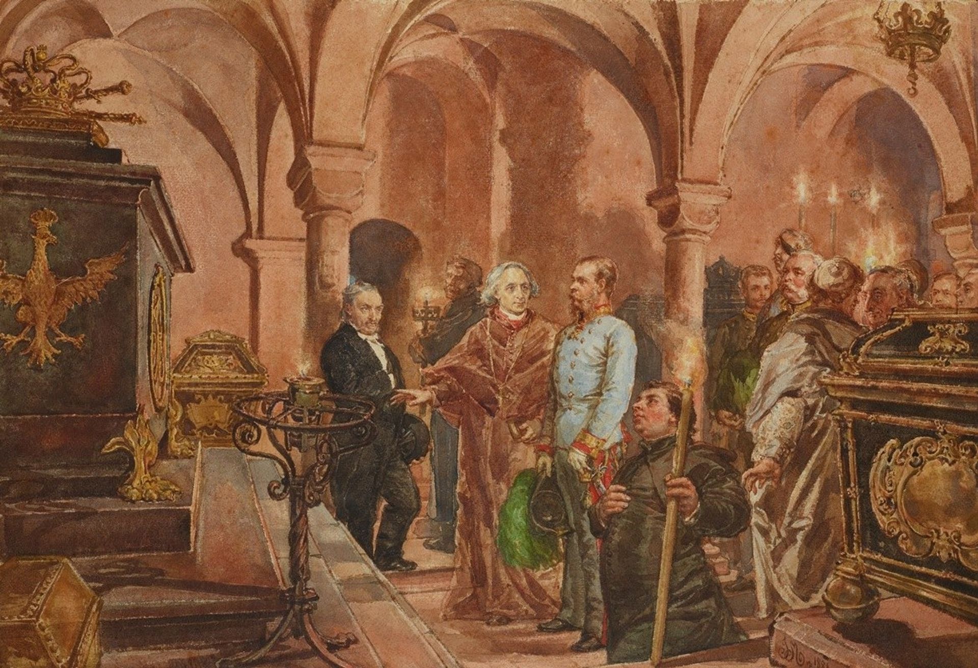The Emperor in Front of the Sarcophagus of John III Sobieski in Saint Leonard’s Crypt under the Wawel Cathedral by Jan Matejko
