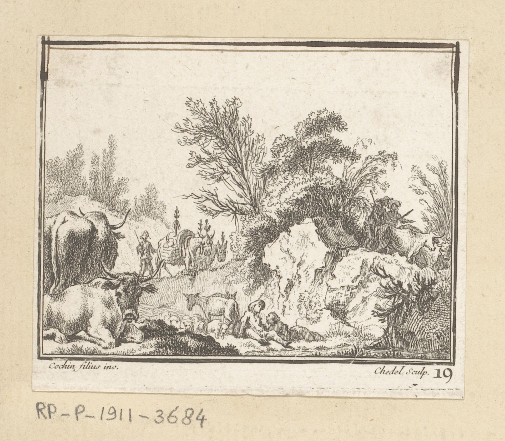 Landschap met rustende herders met kudde by Quentin Pierre Chedel
