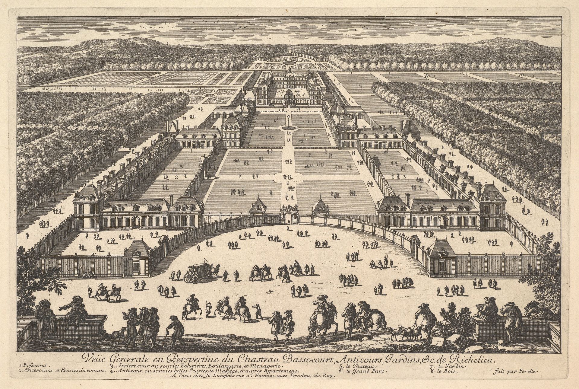Veüe generale en Perspective du Château Bassecourt, Anticours, Jardins, &c. de Richelieu by Adam Perelle