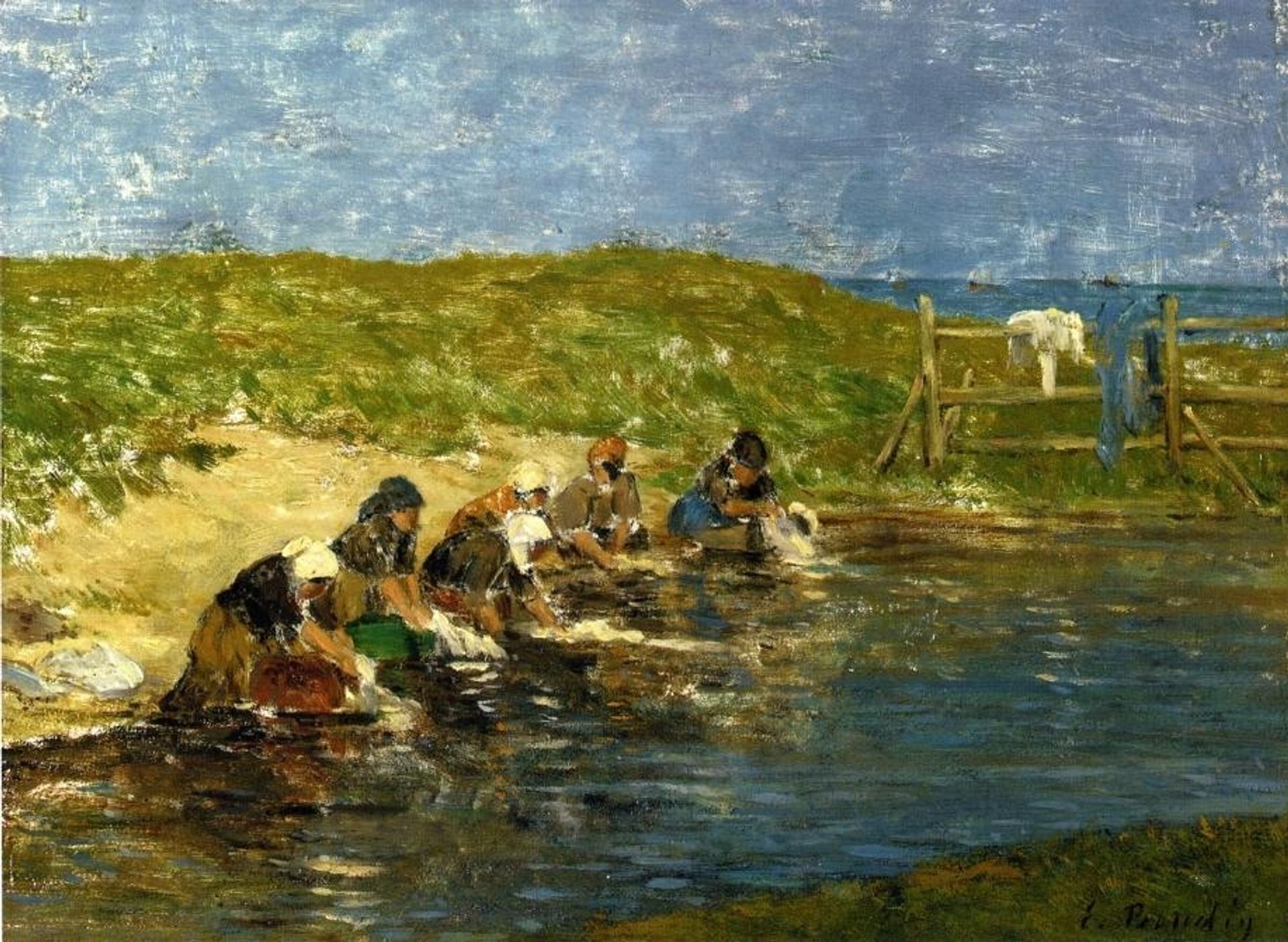 Laundresses on the beach by Eugène Boudin