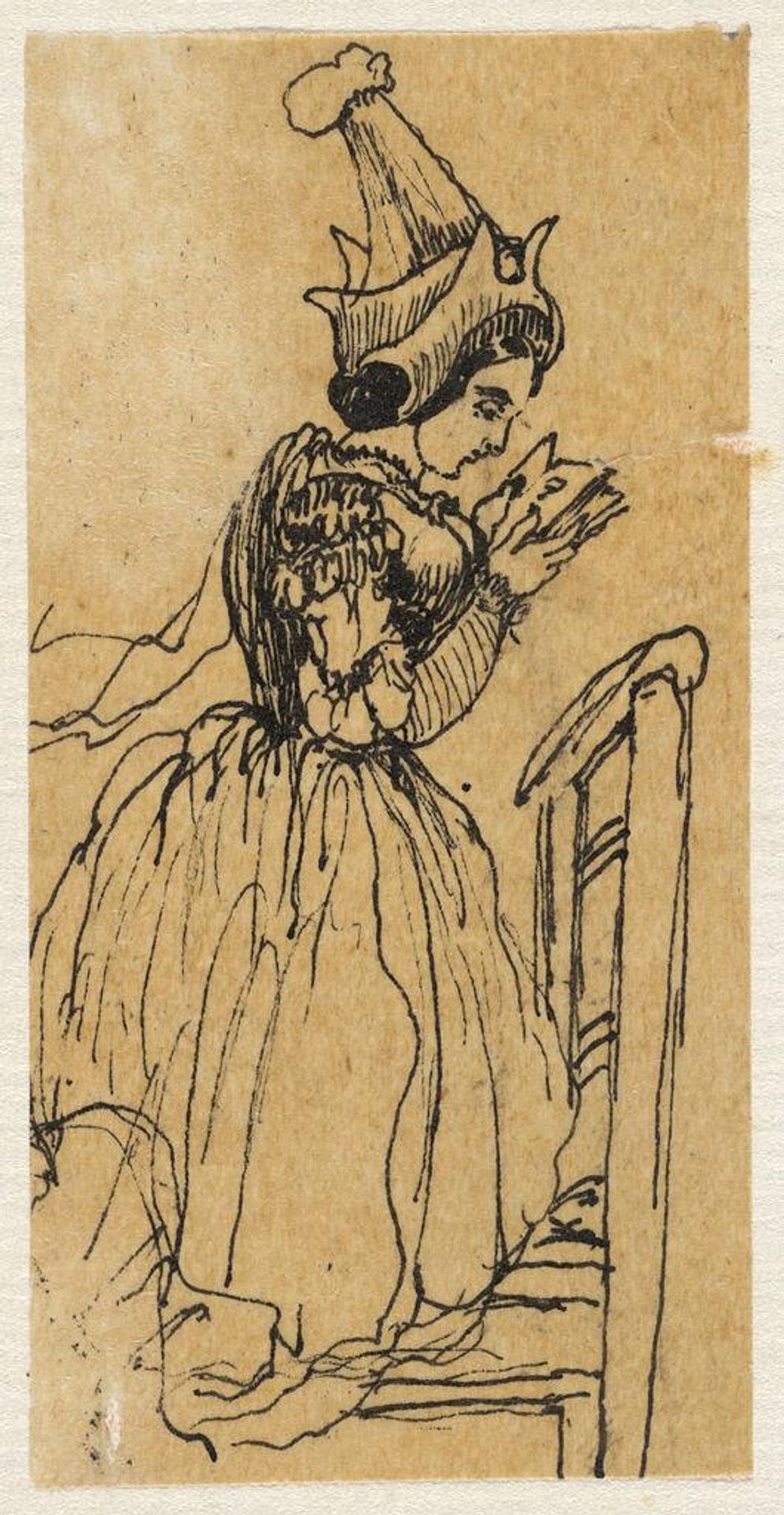 Kneeling Woman Reading a Book by Rodolphe Bresdin