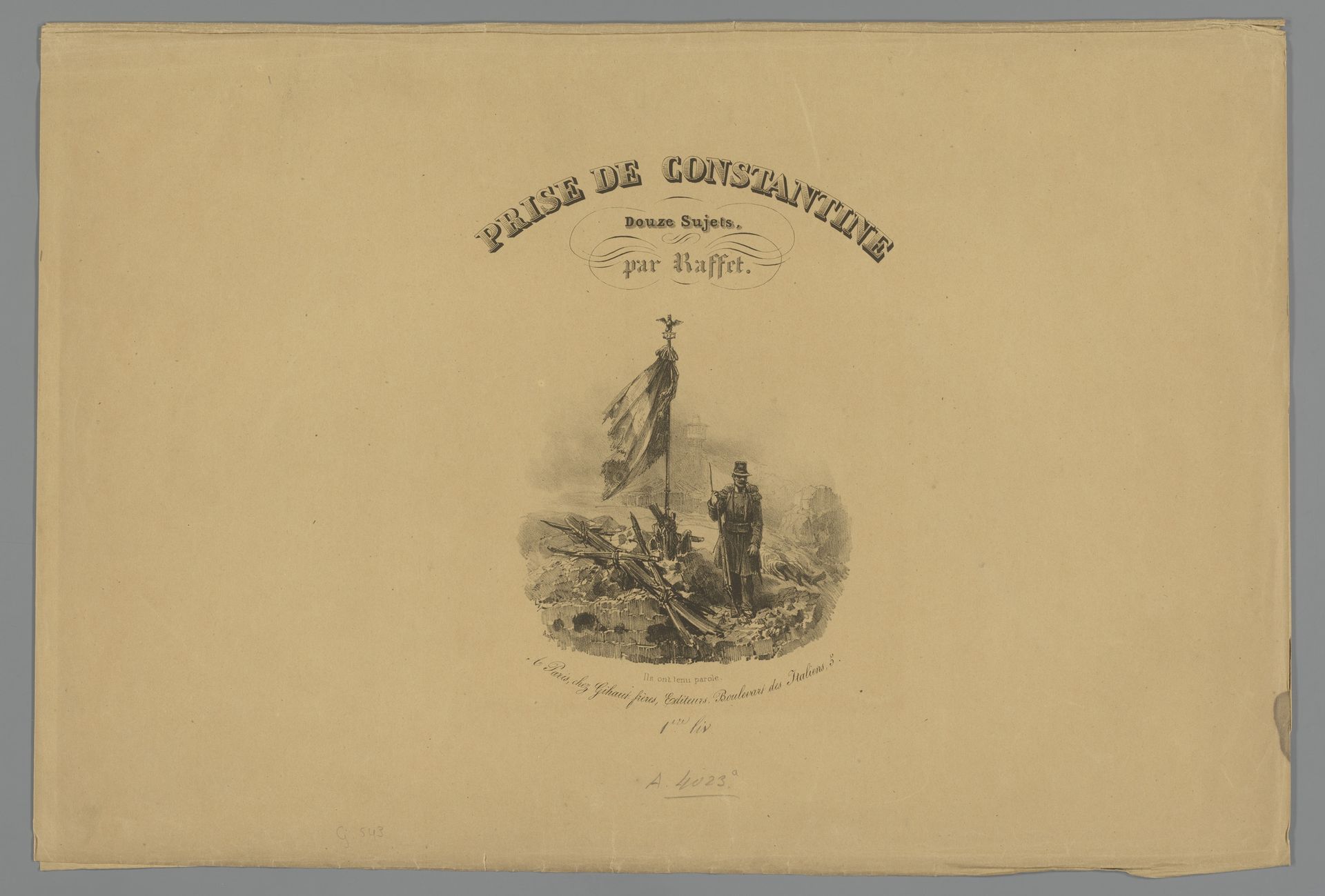 Omslag voor twaalf prenten over de inname van Constantine by Auguste Raffet