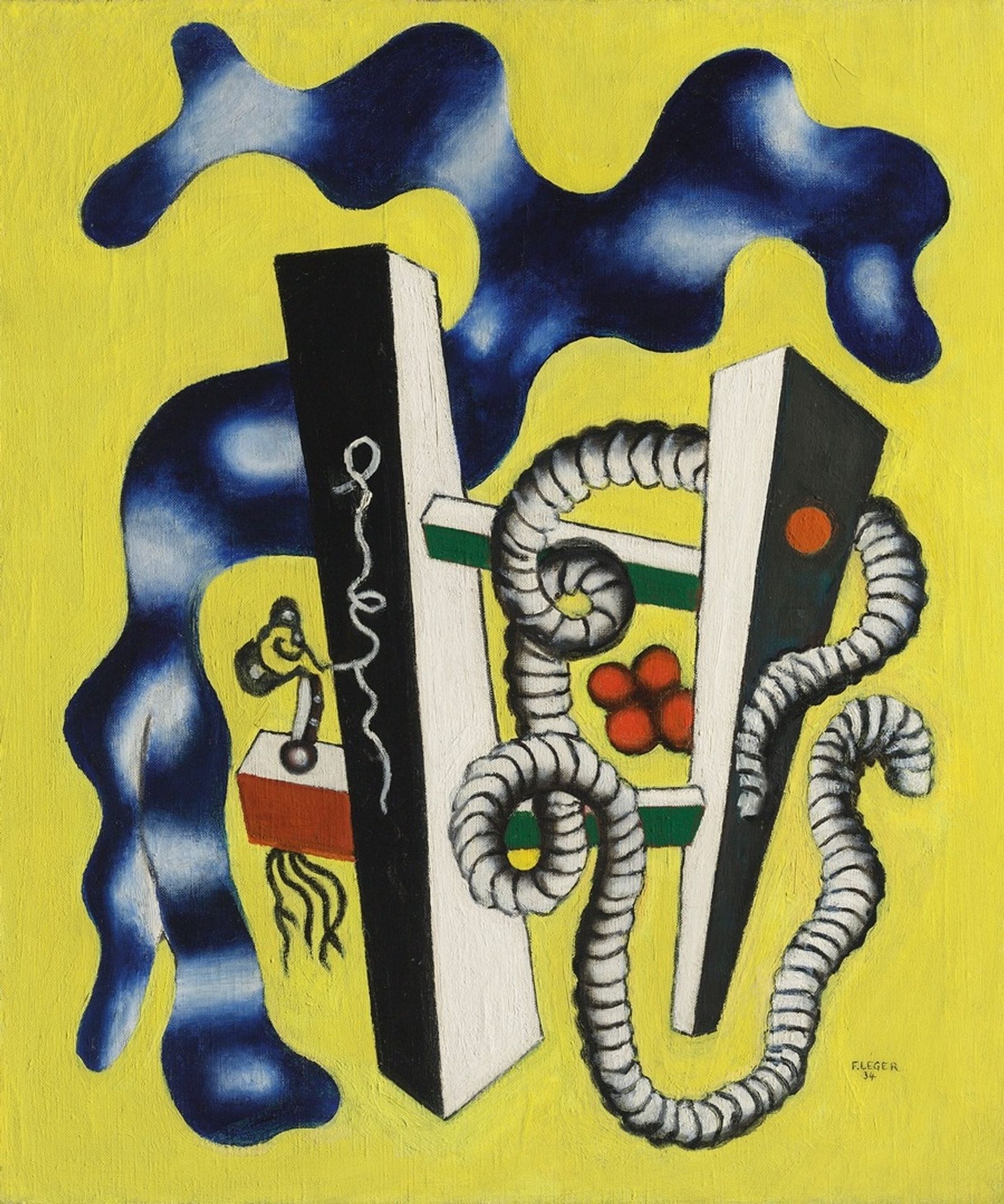 Élément de barrière et cordage, fond jaune by Fernand Léger