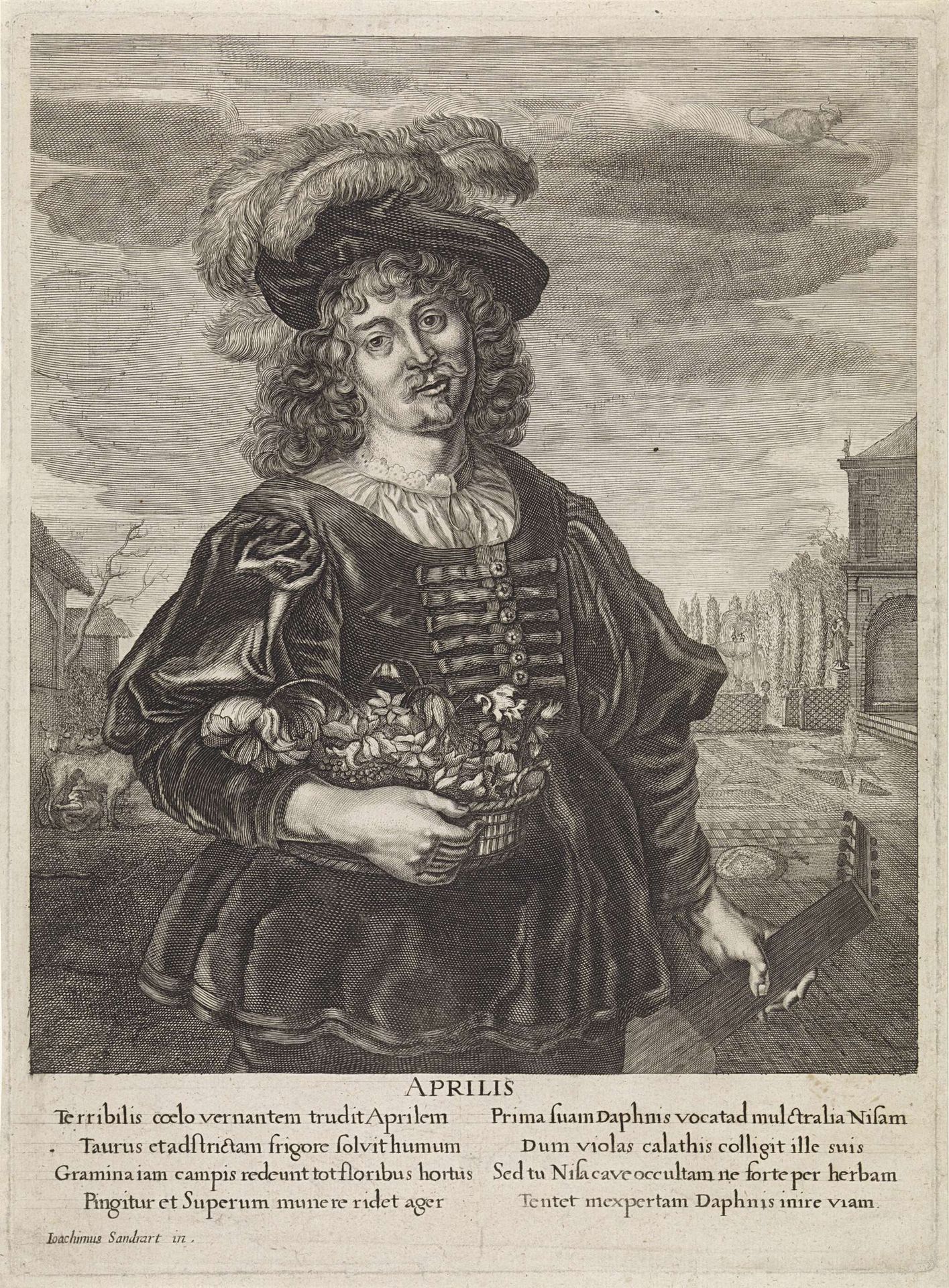 April: Jongeman met bloemenmand by Anonymous