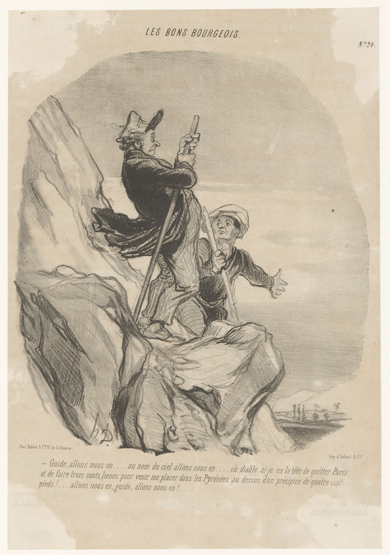 Man met berggids bij een afgrond by Honoré Daumier