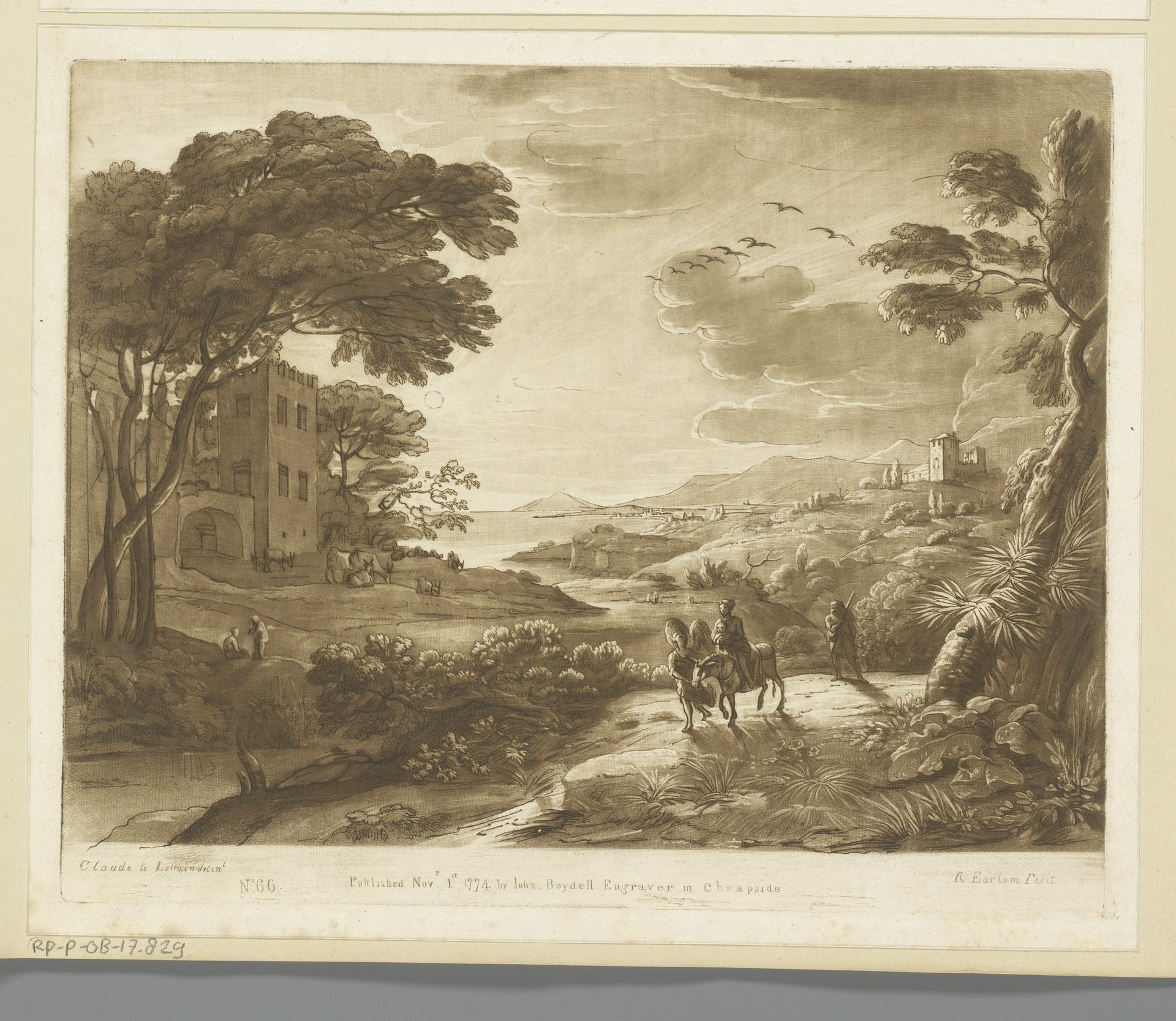 Kustlandschap met de vlucht naar Egypte en een engel by Richard Earlom