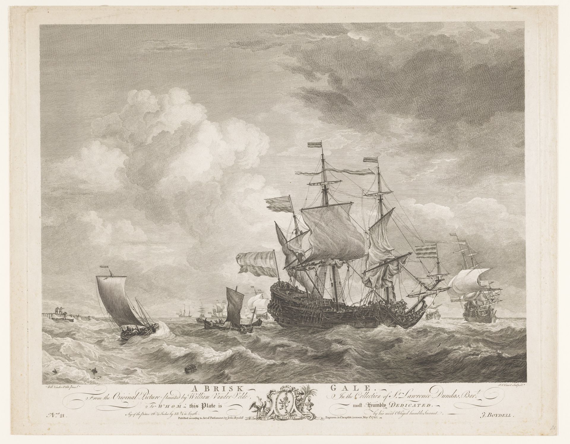 Vloot op een onrustige zee by Pierre Charles Canot
