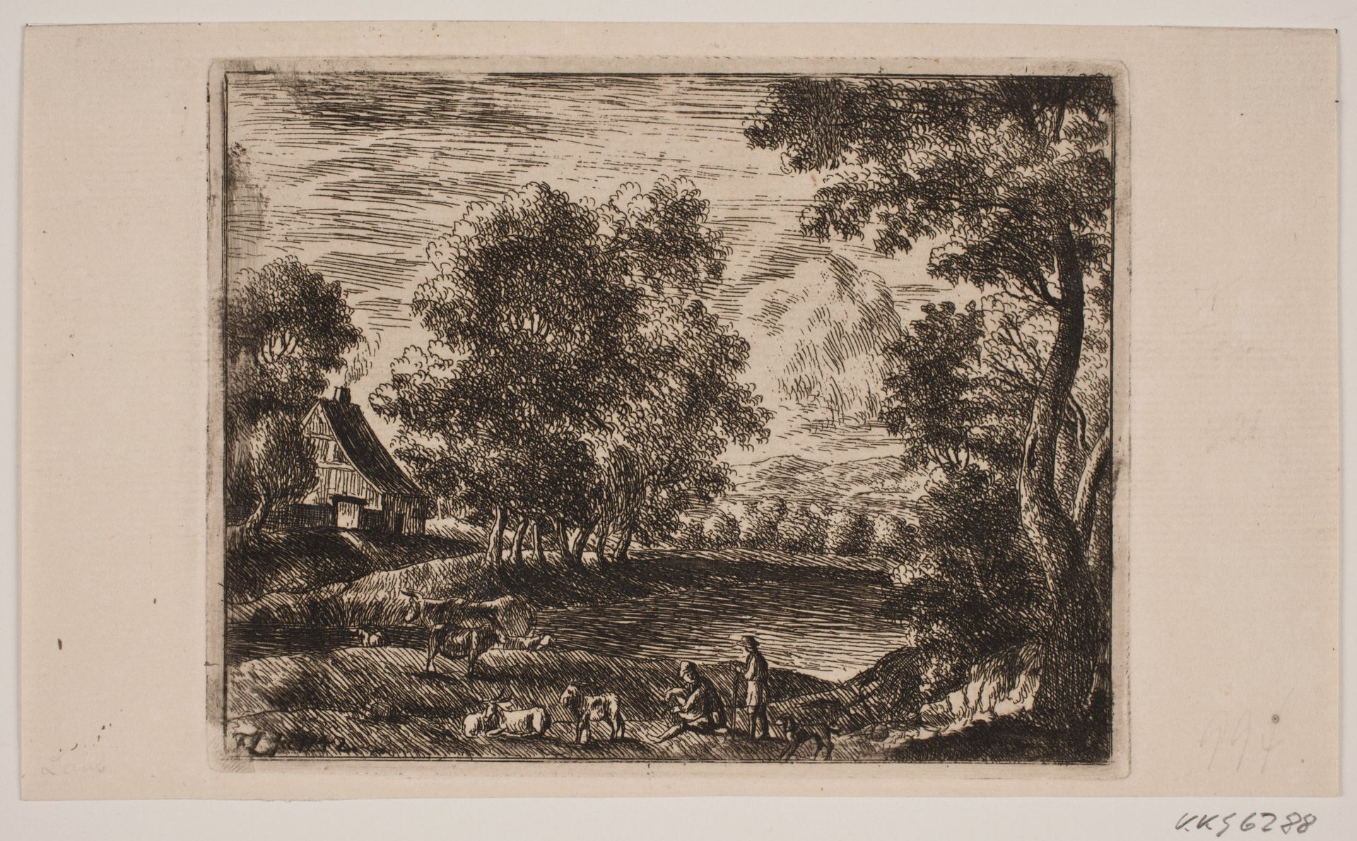 Landskab. I forgrunden geder og hyrder by Frederik Laub
