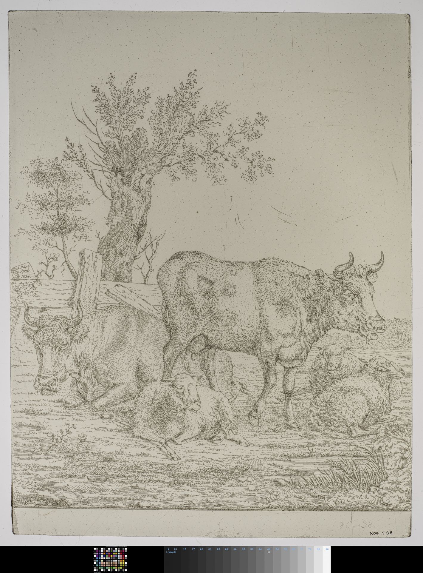 Ruit met koeien en schapen in een landschap by Andries Melort