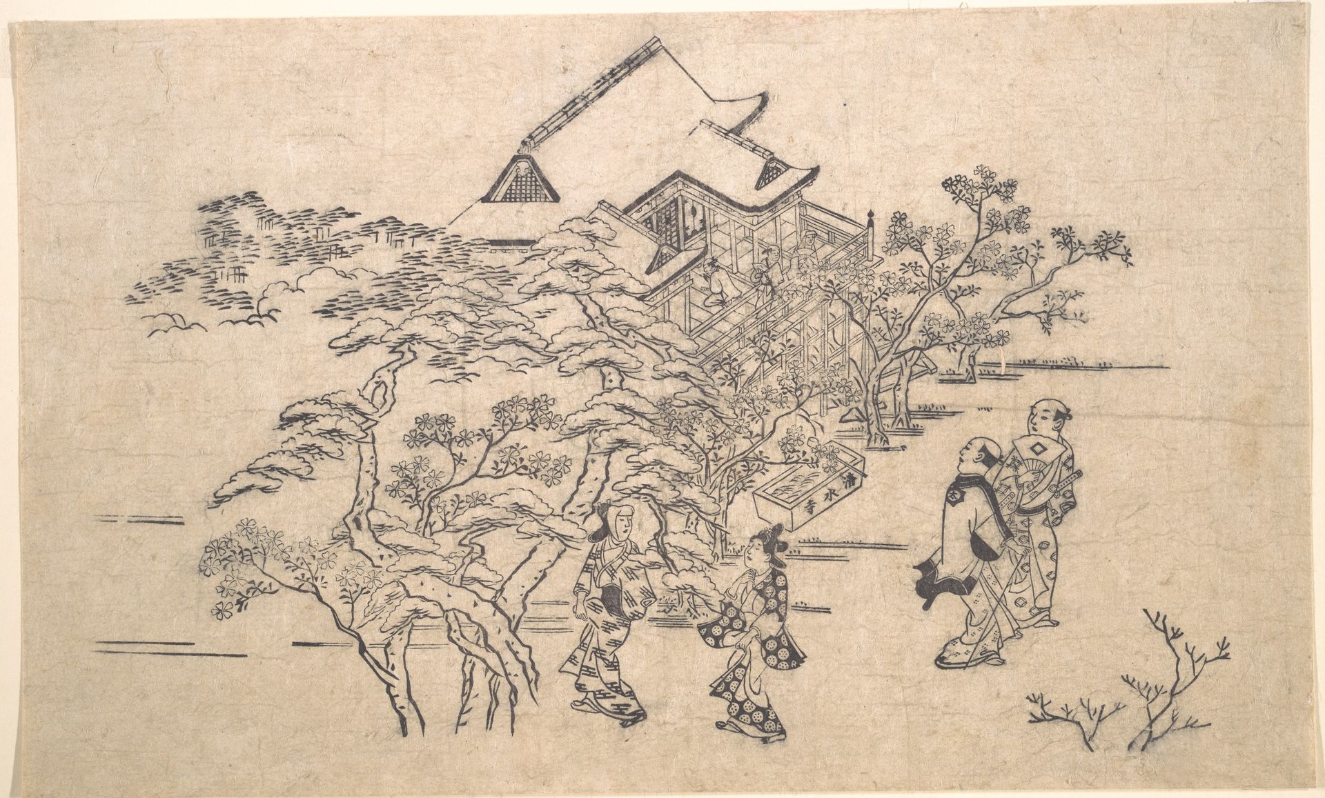 Kiyomidzu Temple in Kyoto by Hishikawa Moronobu 菱川師宣