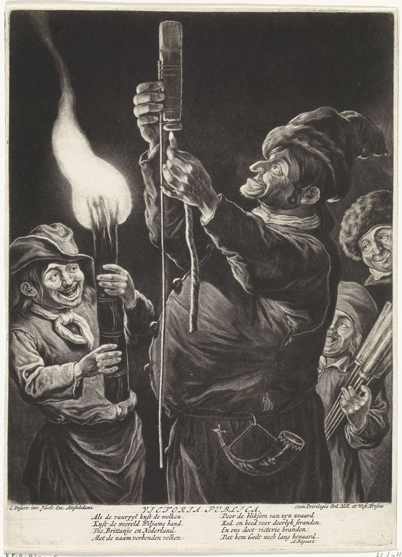 De man met een vuurpijl, met toeschouwers, 1695 by Jacob Gole