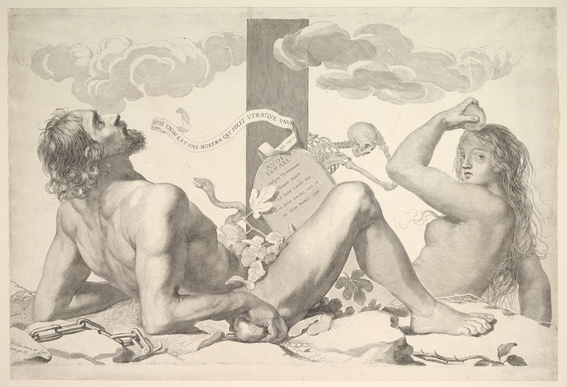 Adam and Eve at the Foot of the Cross by Claude Mellan