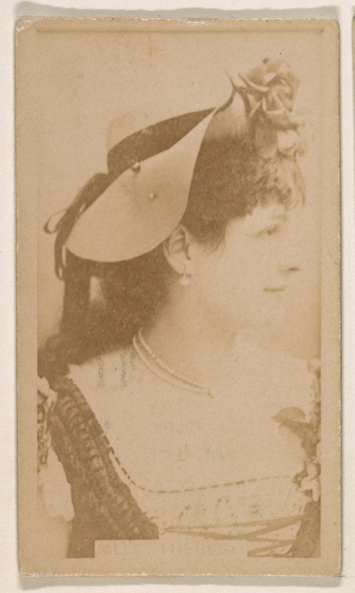 Actress in profile wearing hat with blossoms, from the Actresses series (N245) issued by Kinney Brothers to promote Sweet Caporal Cigarettes by Kinney Brothers Tobacco Company