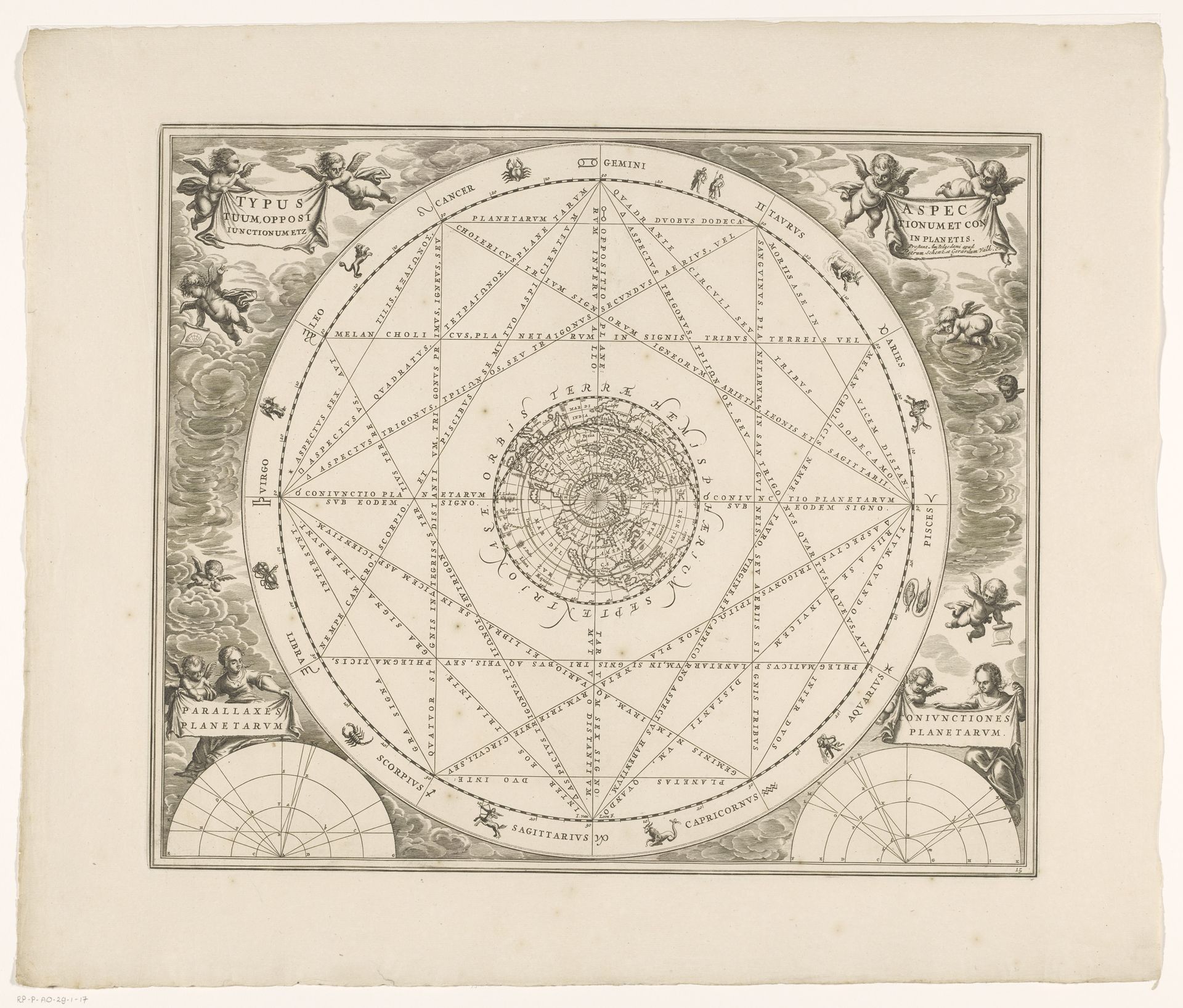 Hemelkaart van het noordelijk halfrond met verbanden tussen de sterrenbeelden en de elementen by Johannes van Loon