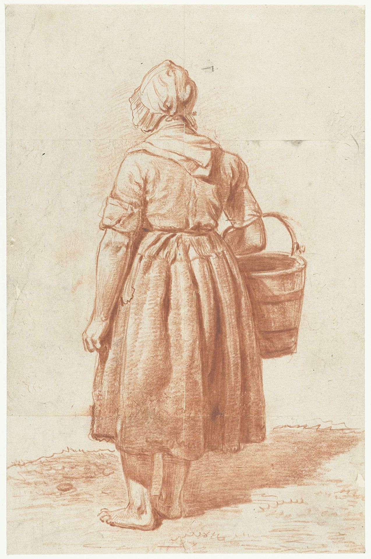 Staand meisje met emmer, op de rug gezien by Hendrik Stokvisch