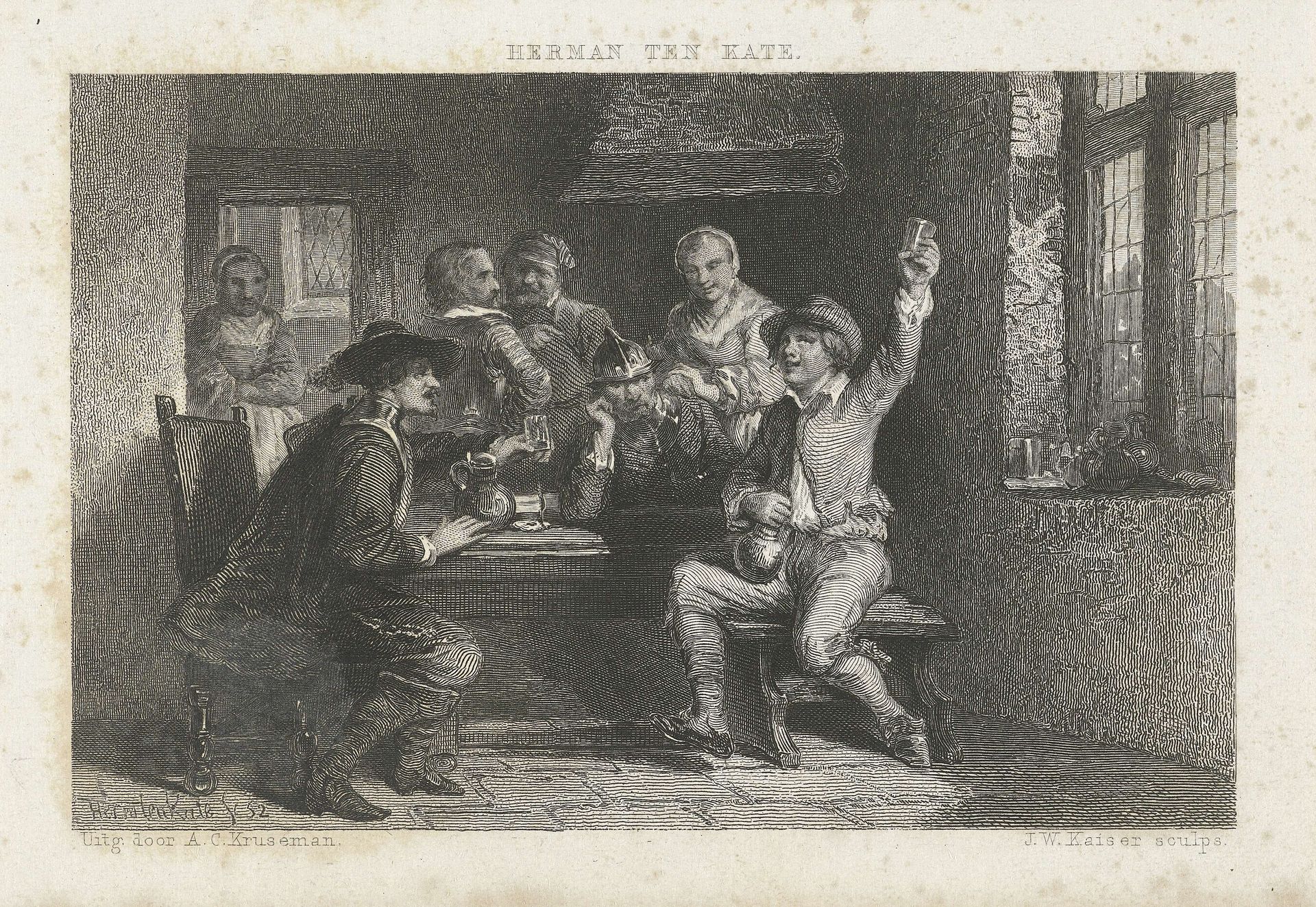 Herberg met gasten by Johann Wilhelm (I) Kaiser