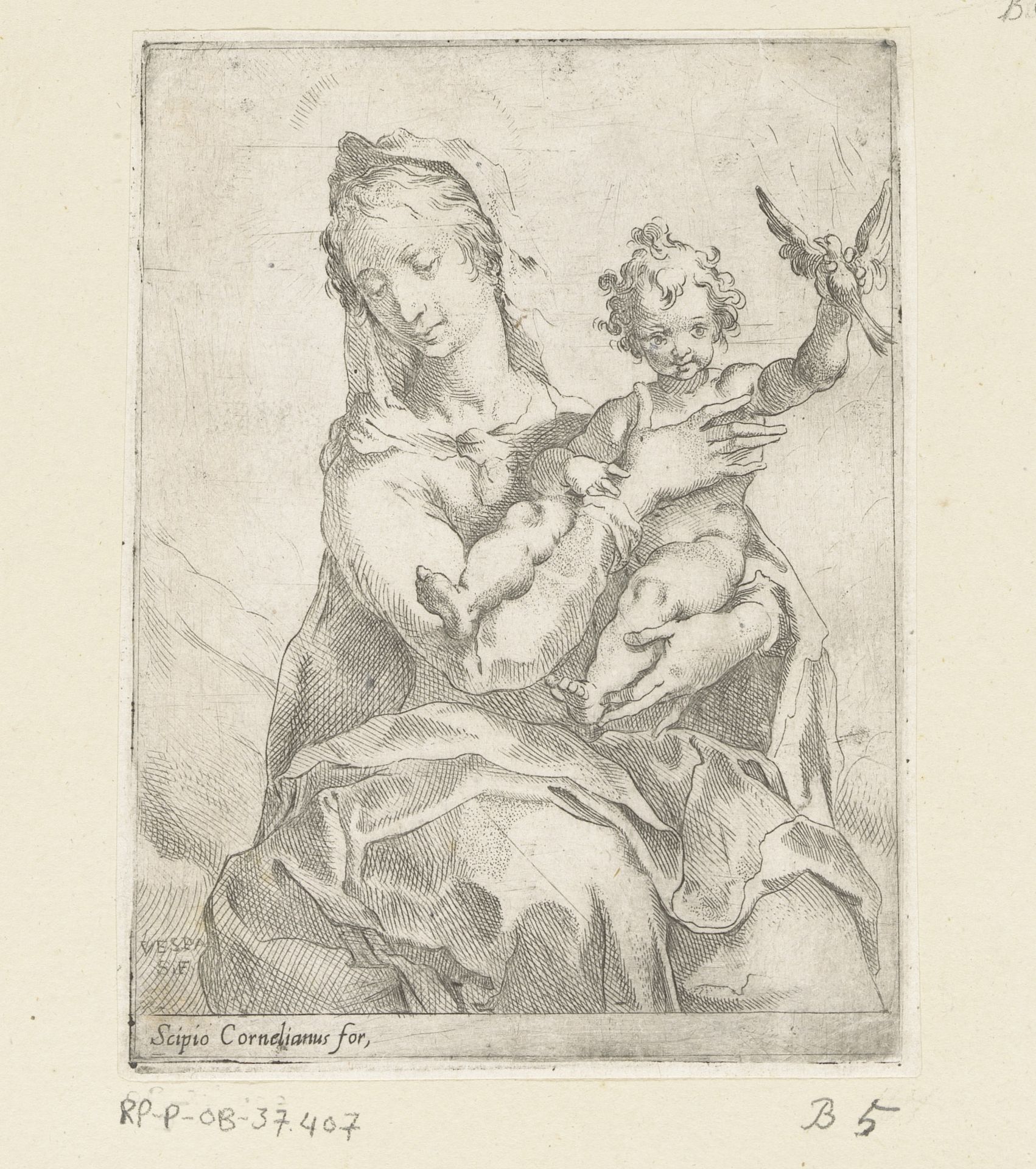 Maria met Kind en vogel by Vespasiano Strada