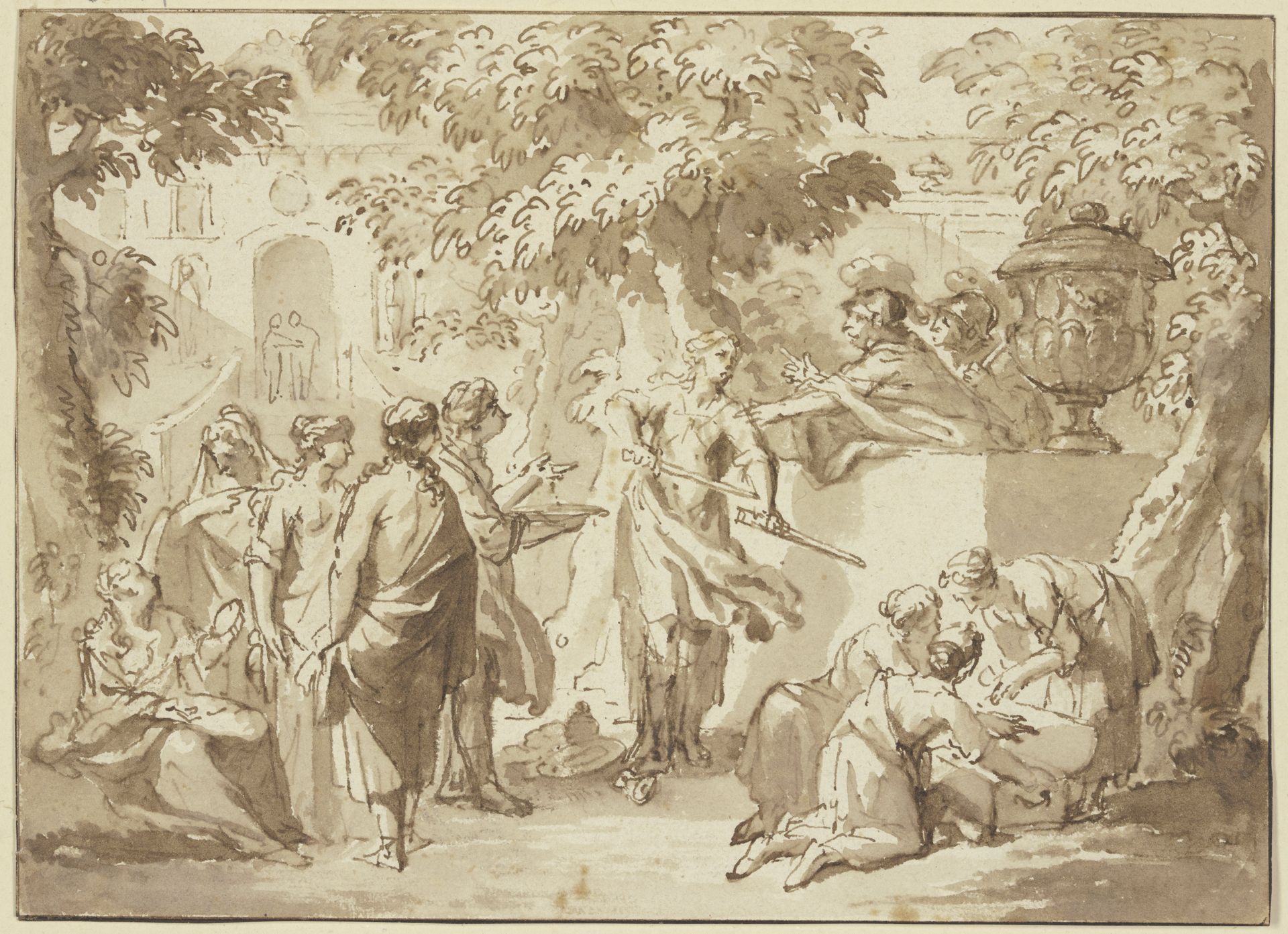 Odysseus entdeckt den als Mädchen verkleideten Achilles am Hofe des Lykomedes by Arnold Houbraken