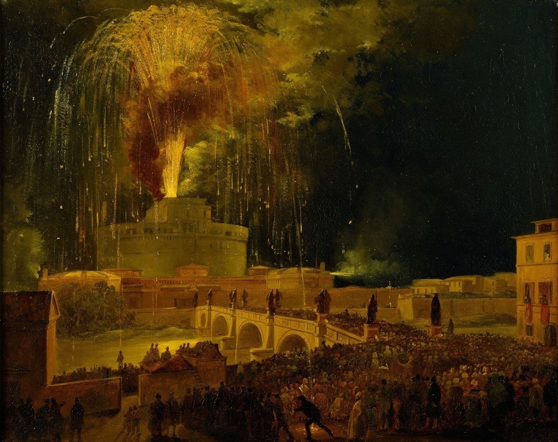 La Girandola Fireworks From Castel Sant’angelo In Rome by Ippolito Caffi