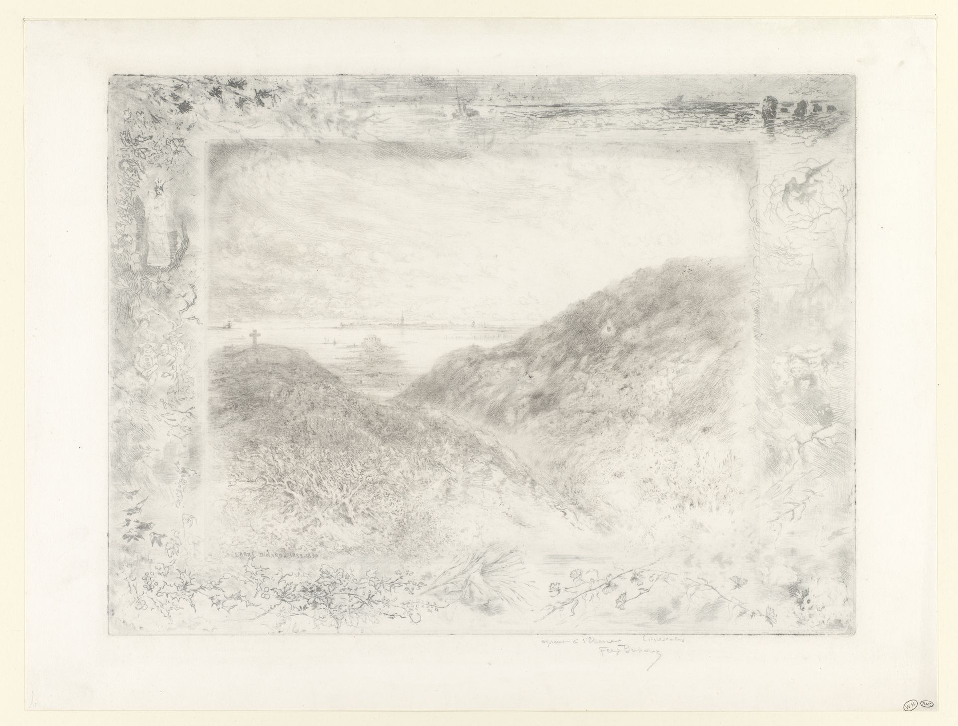 Duinlandschap met een gezicht op La Falaise, Baie de St. Malo by Félix Hilaire Buhot