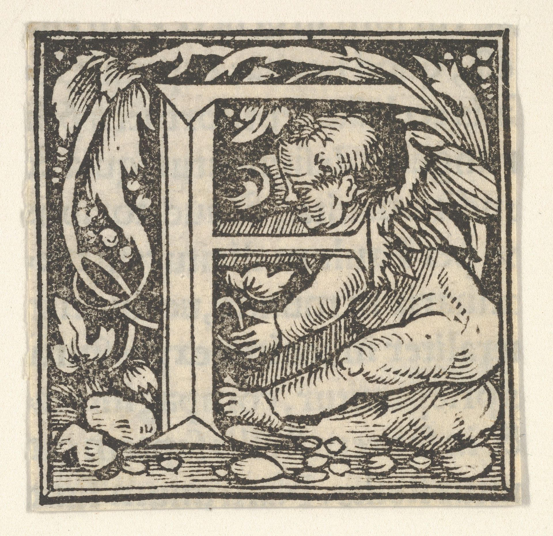 Initial letter F with putto by Heinrich Vogtherr the Elder