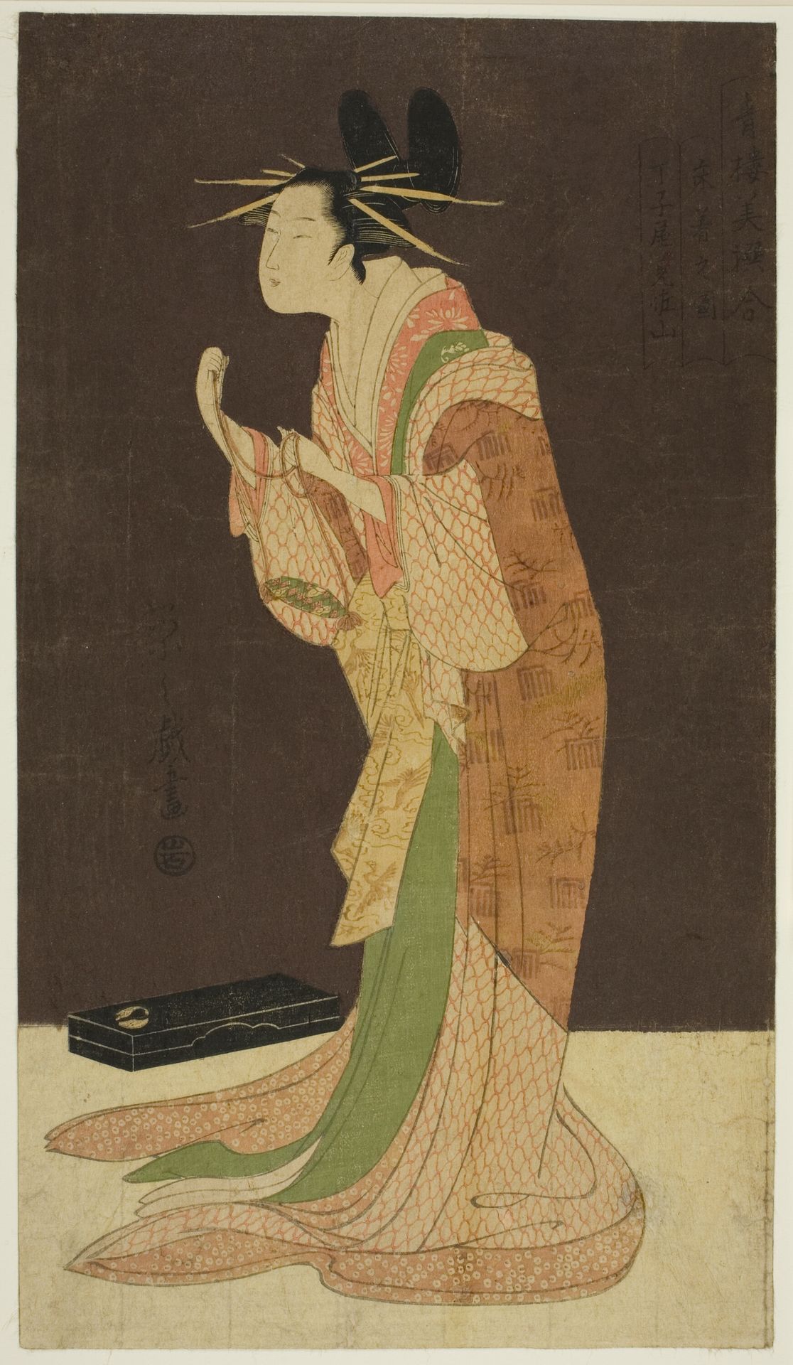 A Selection of Beauty from the Pleasure Quarters (Seiro bisen awase): Misayama of the Chojiya in Night Dress (Tokogi no zu - Chojiya Misayama) by Chōbunsai Eishi 鳥文斎栄之