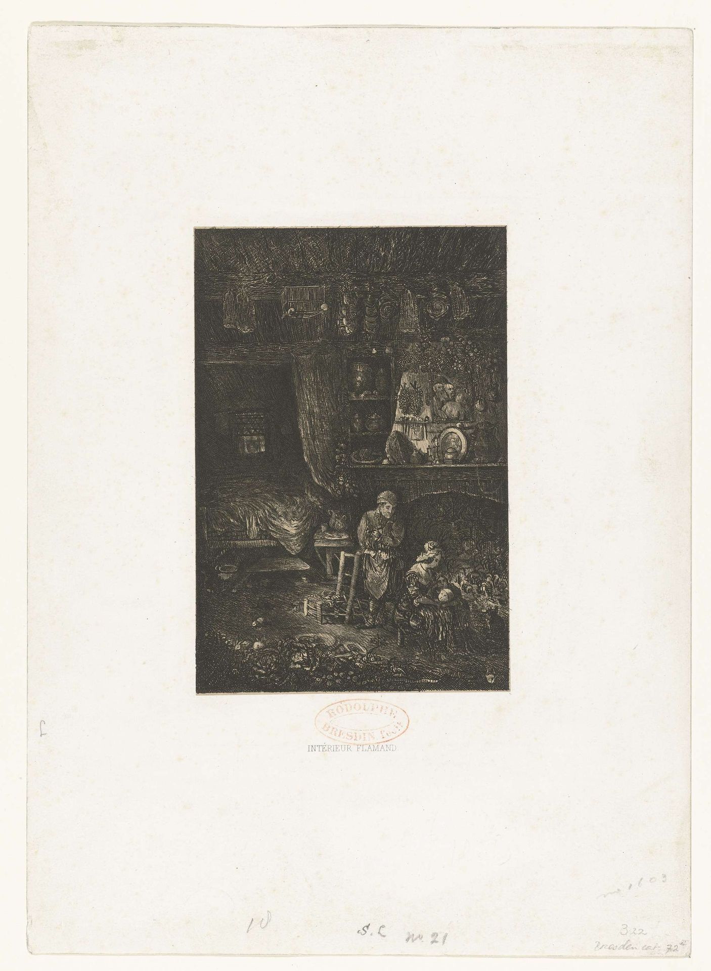 Interieur met boerenfamilie by Rodolphe Bresdin