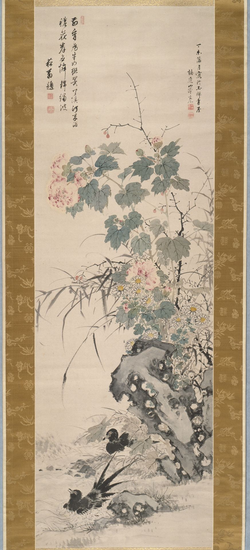 Hibiscus and Magpies by Yamamoto Baiitsu