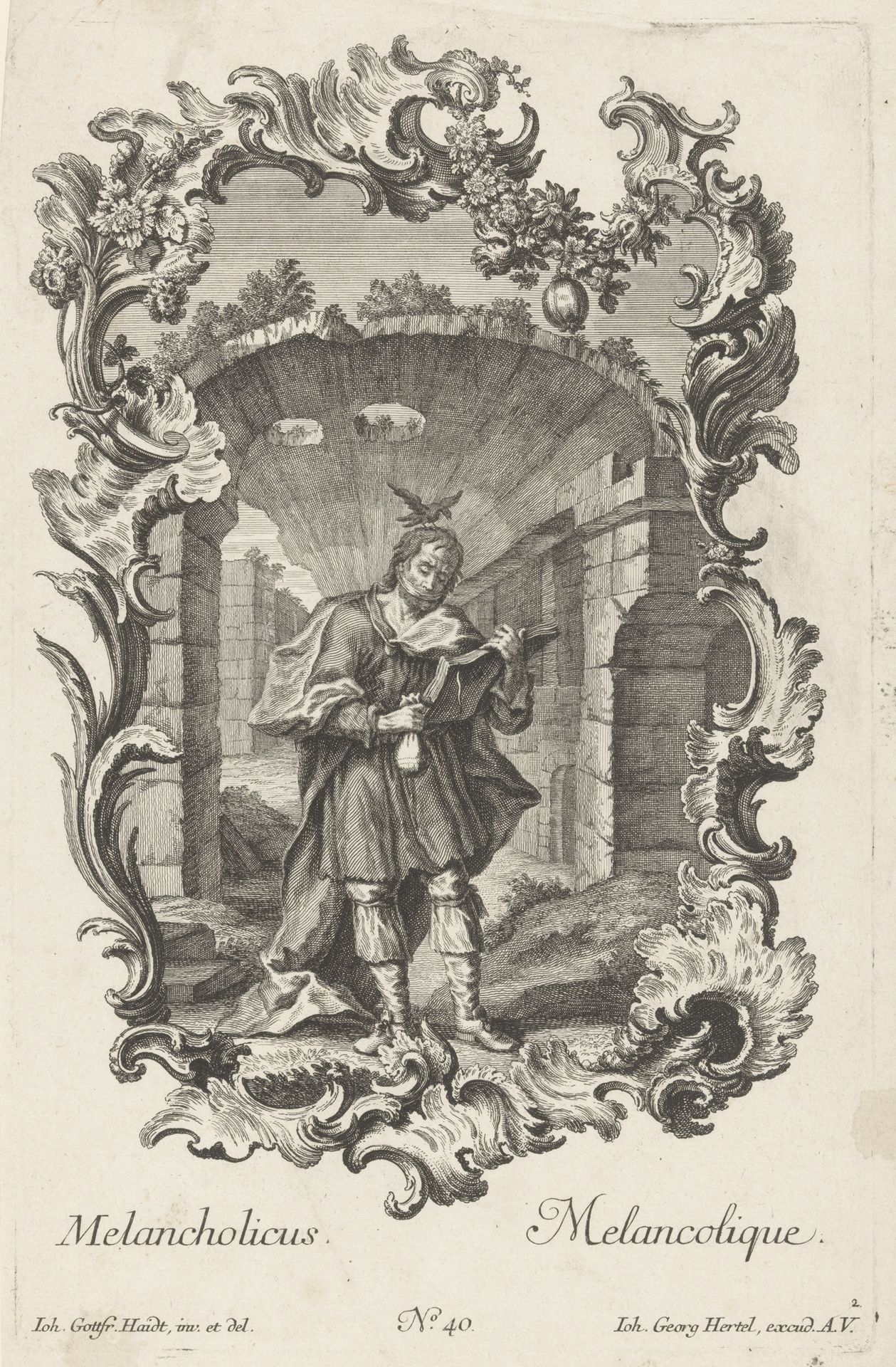 Personificatie van het melancholisch temperament by Johann Gottfried Thelott