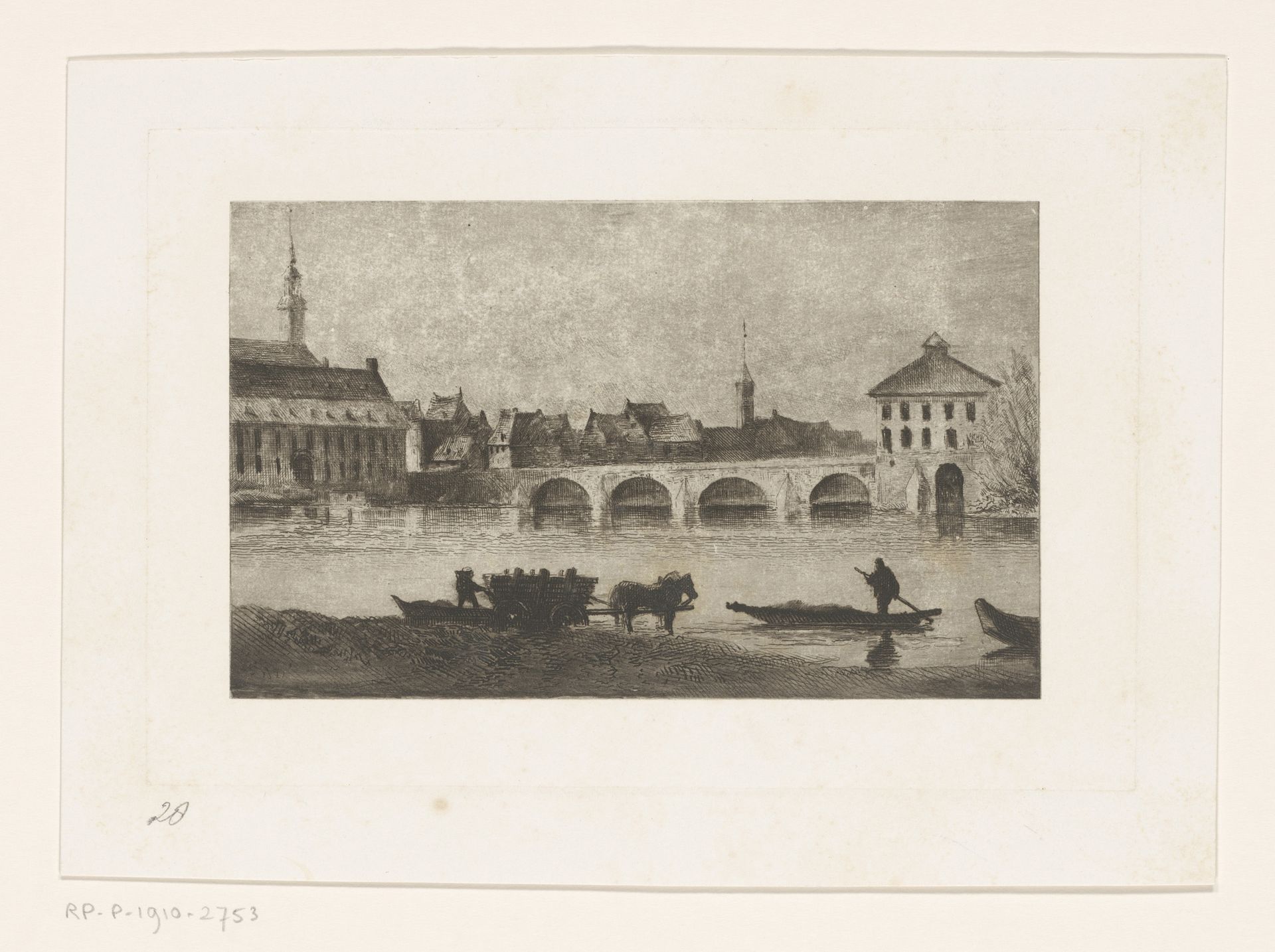 Gezicht op de Alte Brücke in Frankfurt am Main by Carel Nicolaas Storm van 's-Gravesande