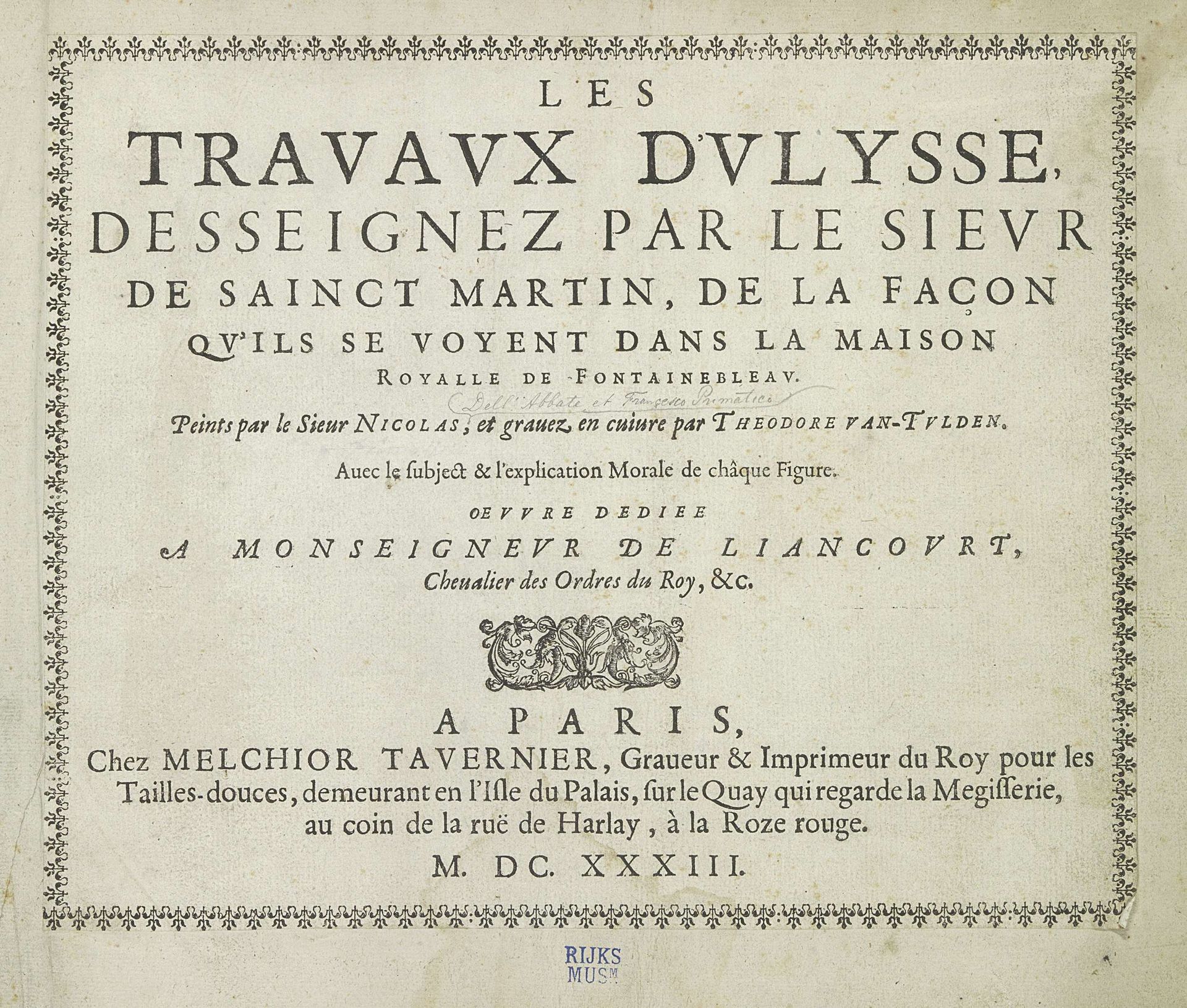 Titelpagina voor: Les Travaux d'Ulysse, 1633 by Theodoor van Thulden