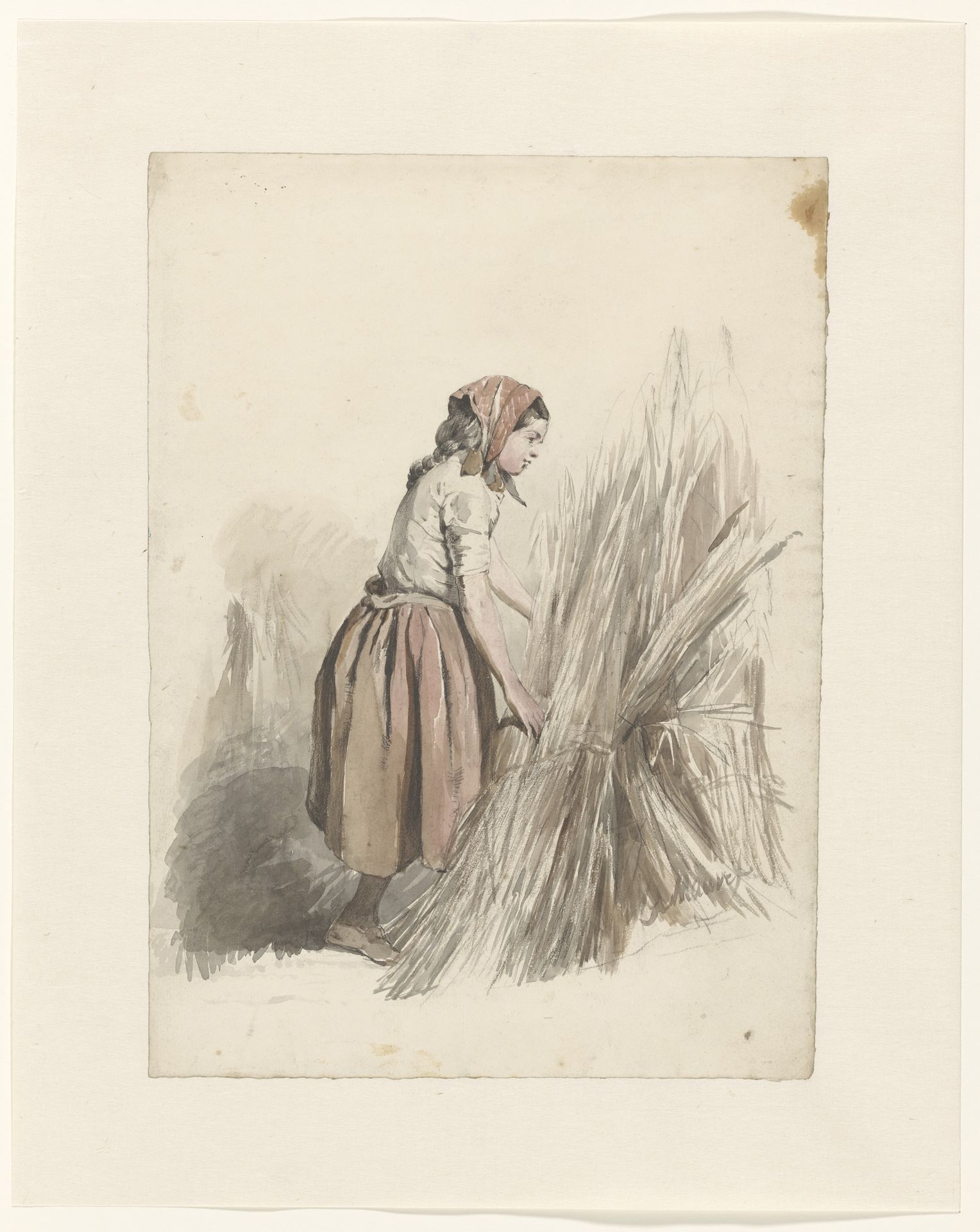Meisje met hoofddoek, werkend op het land by Anton Mauve