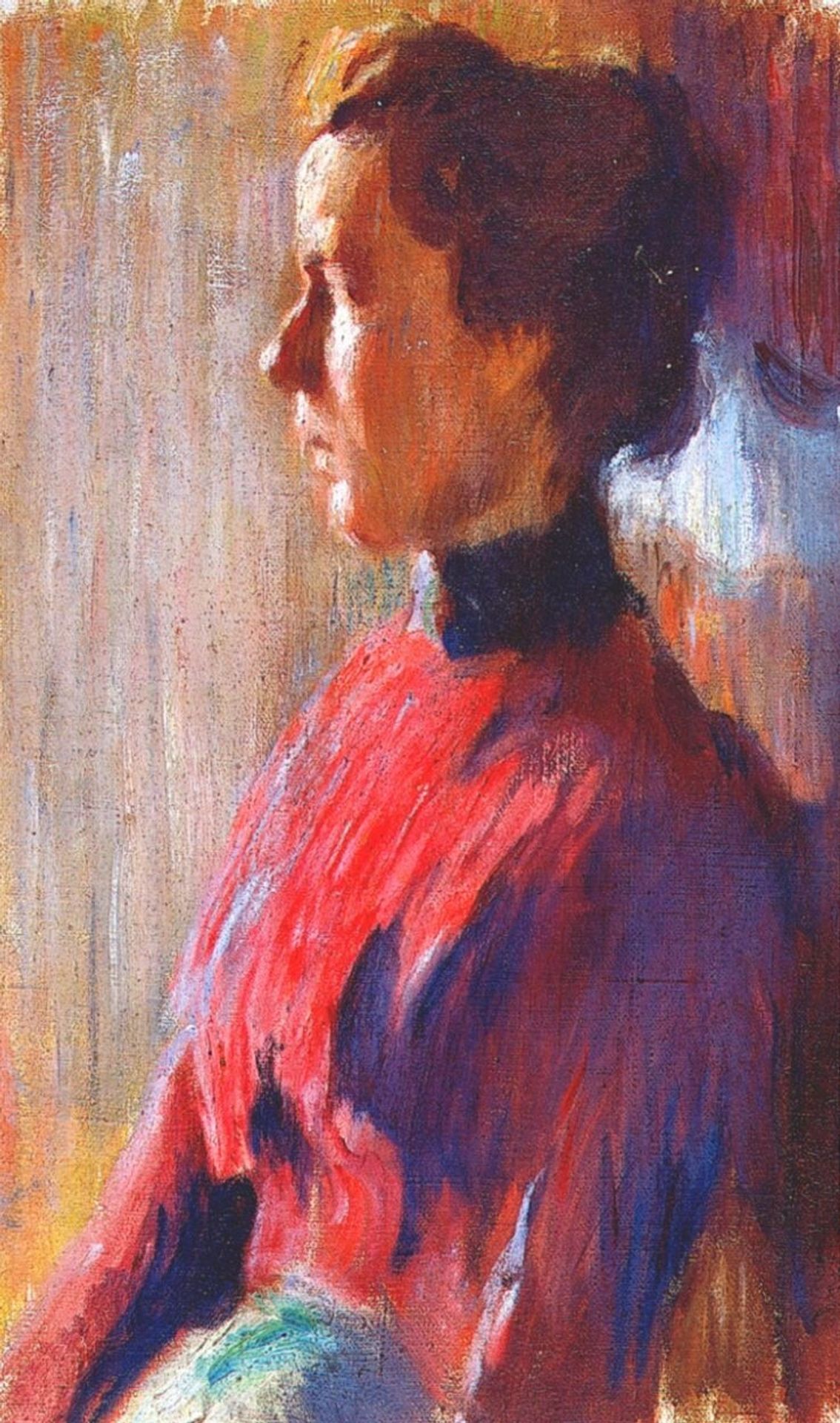 Unknown woman in red by Mstislav Dobuzhinsky