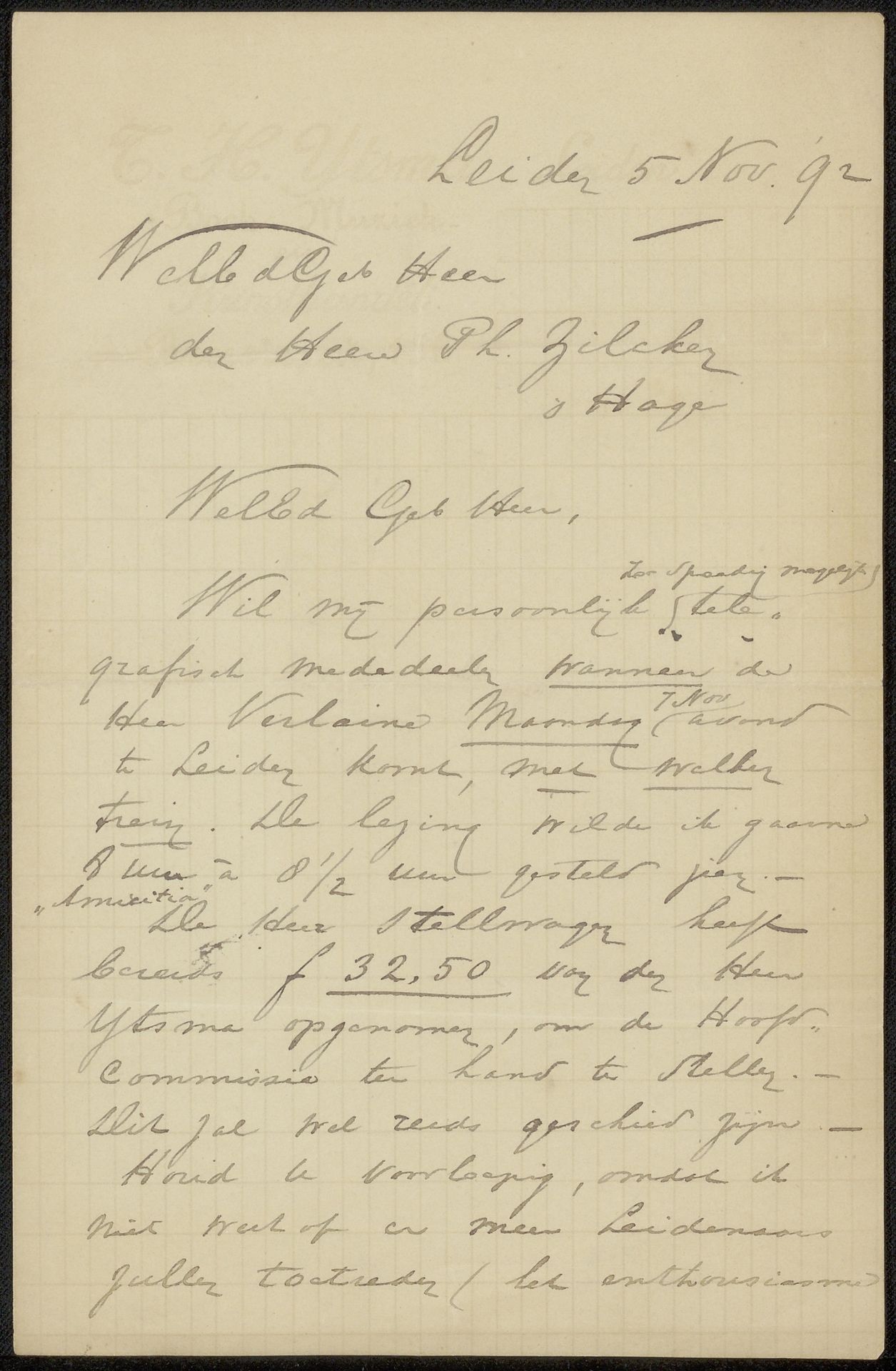 Brief aan Philip Zilcken by Cornelis Willem Hendrik Verster van Wulverhorst