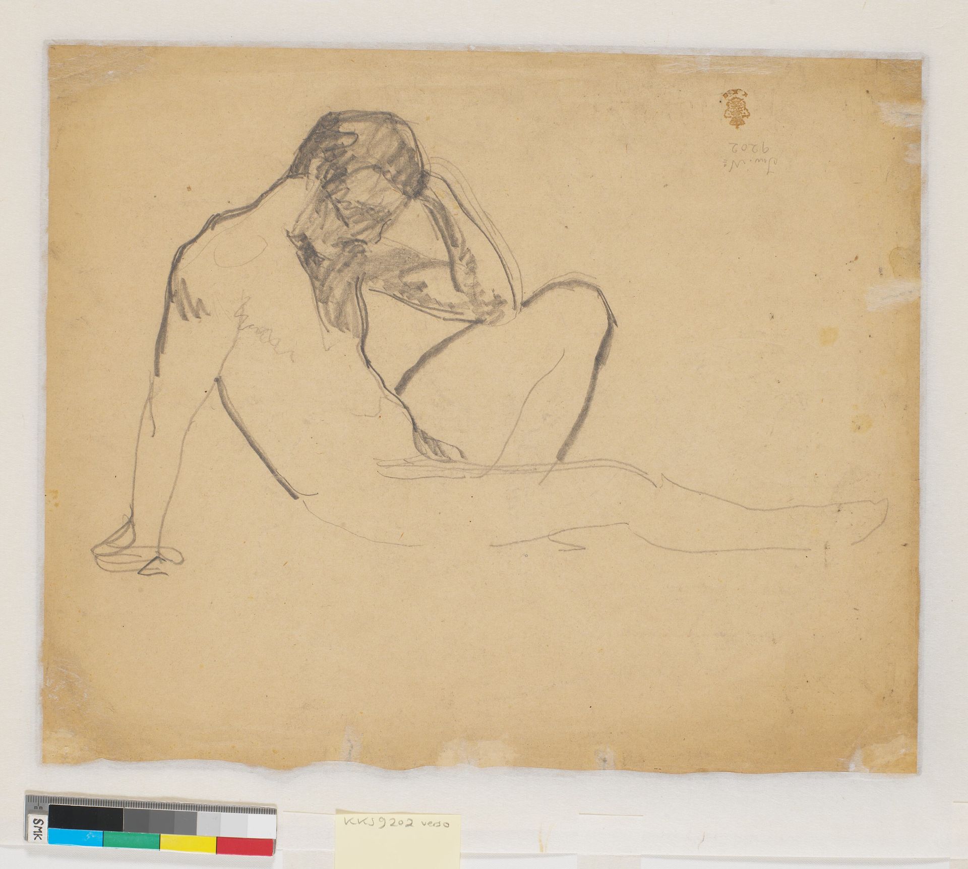 Siddende, nøgen, mandlig model by Karl Isakson